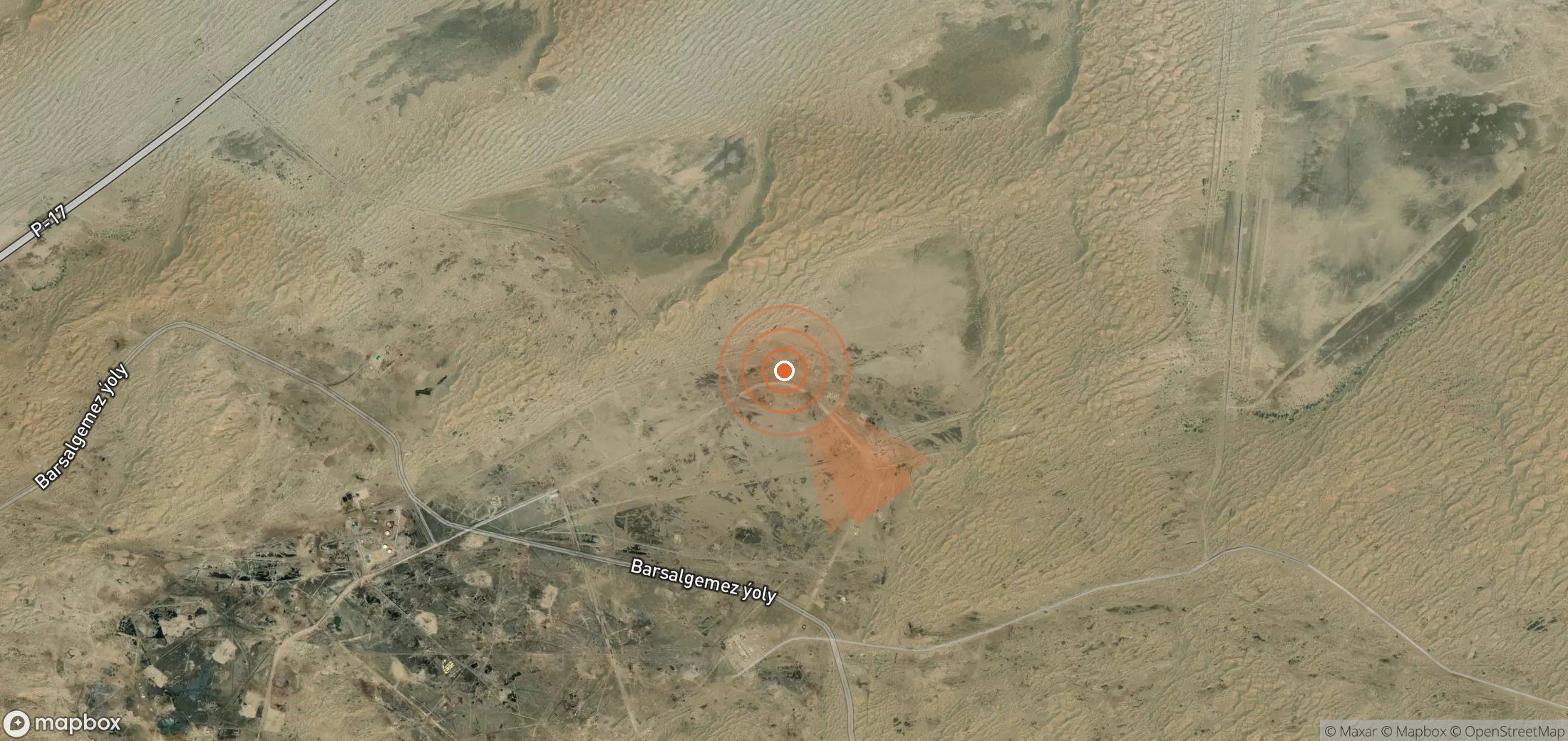 Satellite map of methane plume locations in Turkmenistan