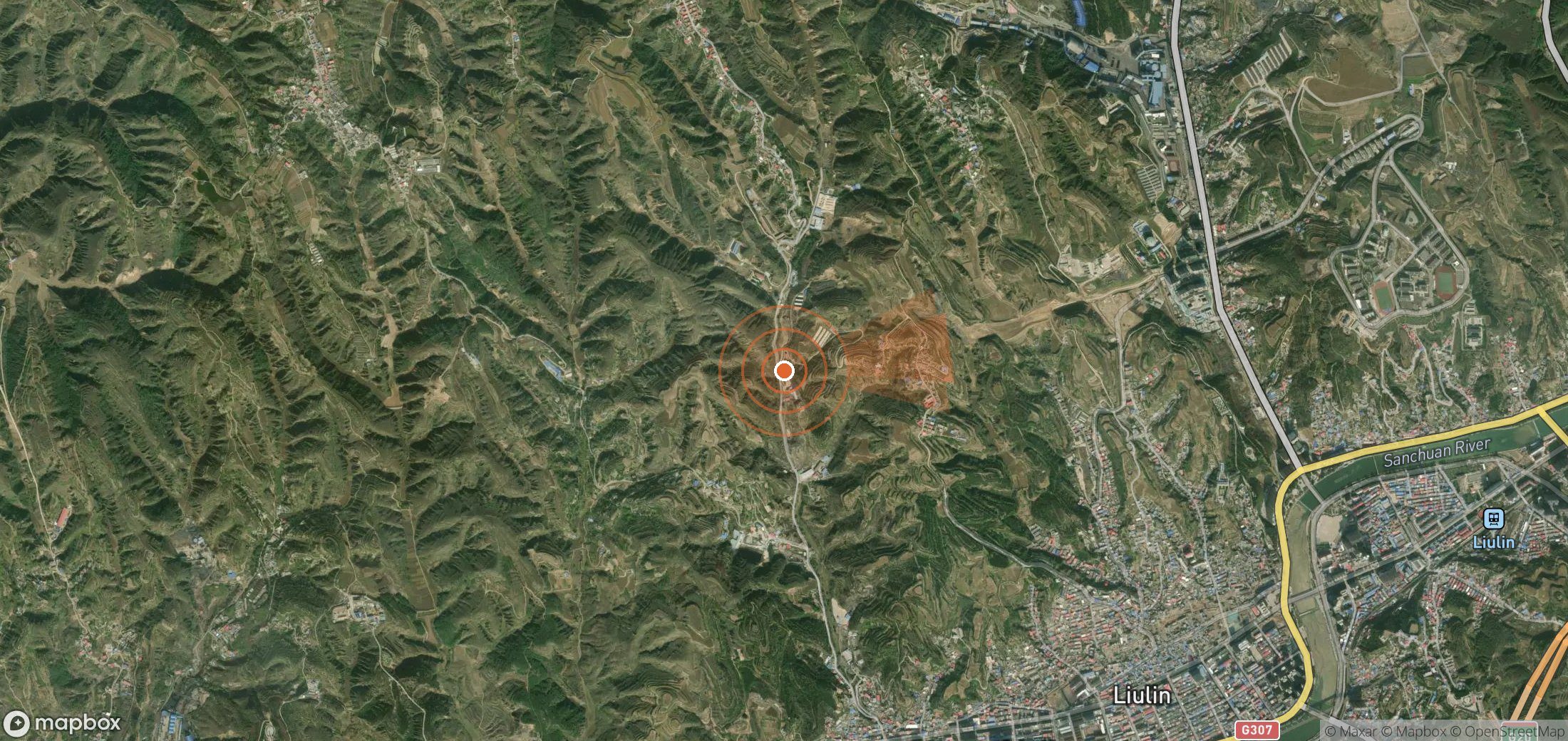 Satellite map of methane plume locations in China