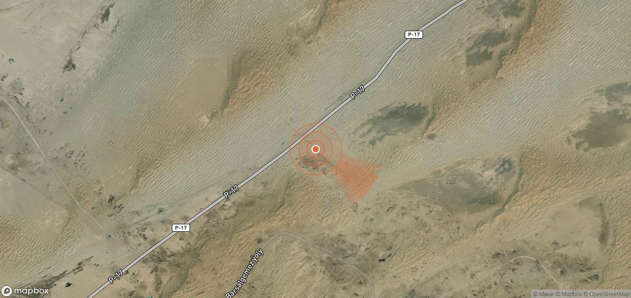Satellite map of methane plume locations in Turkmenistan
