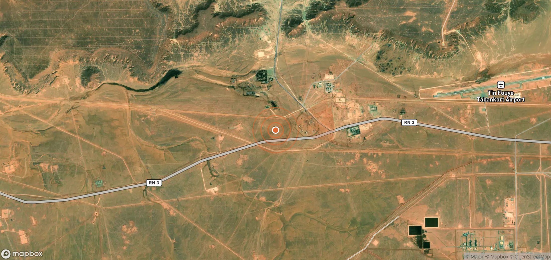 Satellite map of methane plume locations in Algeria