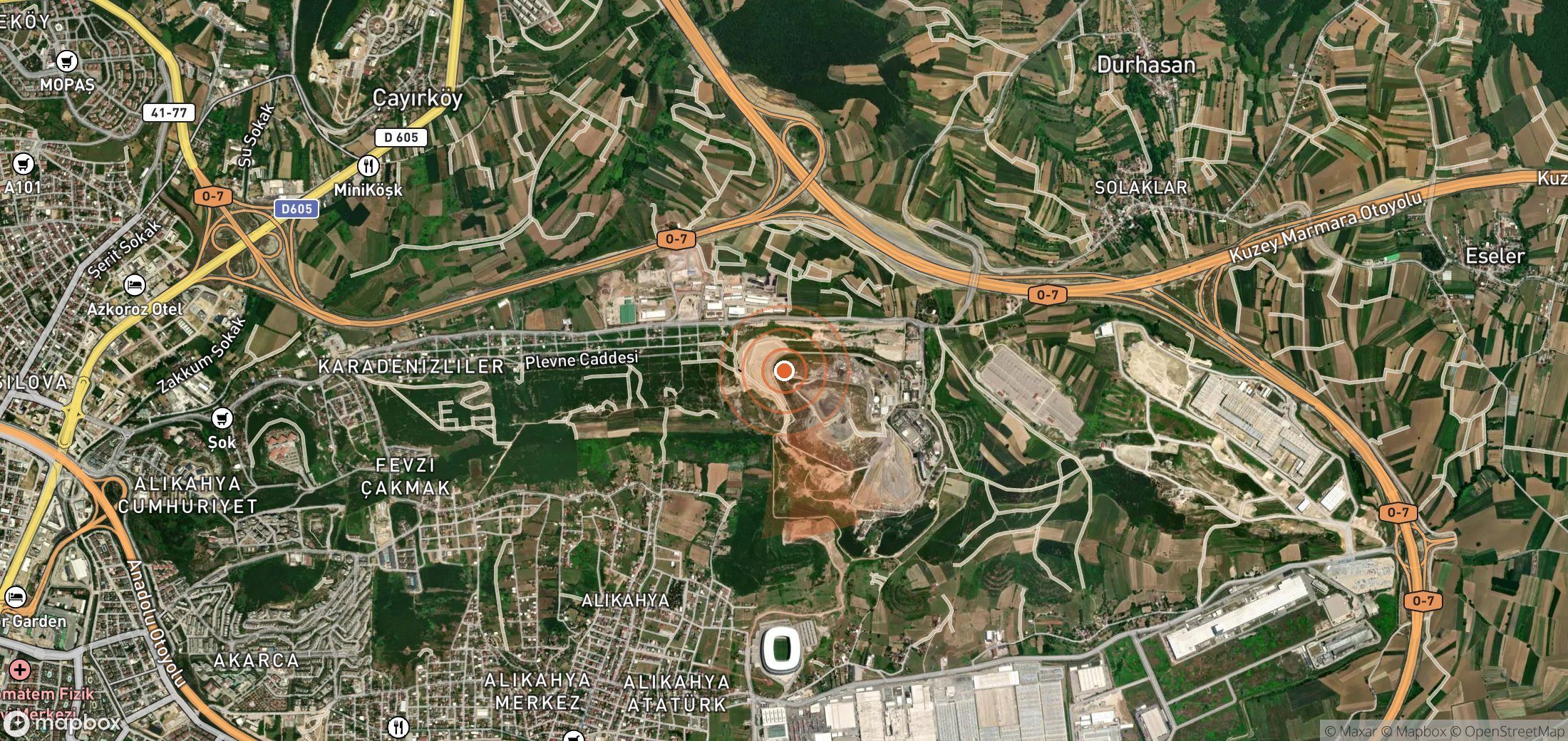 Satellite map of methane plume locations in Türkiye