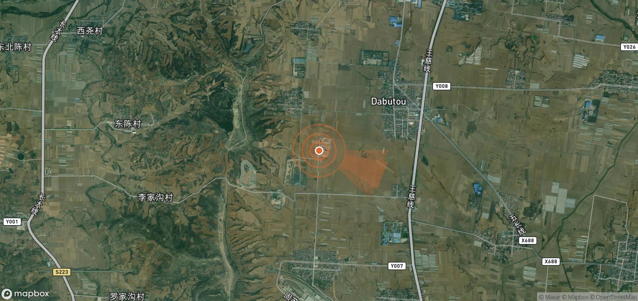 Satellite map of methane plume locations in China