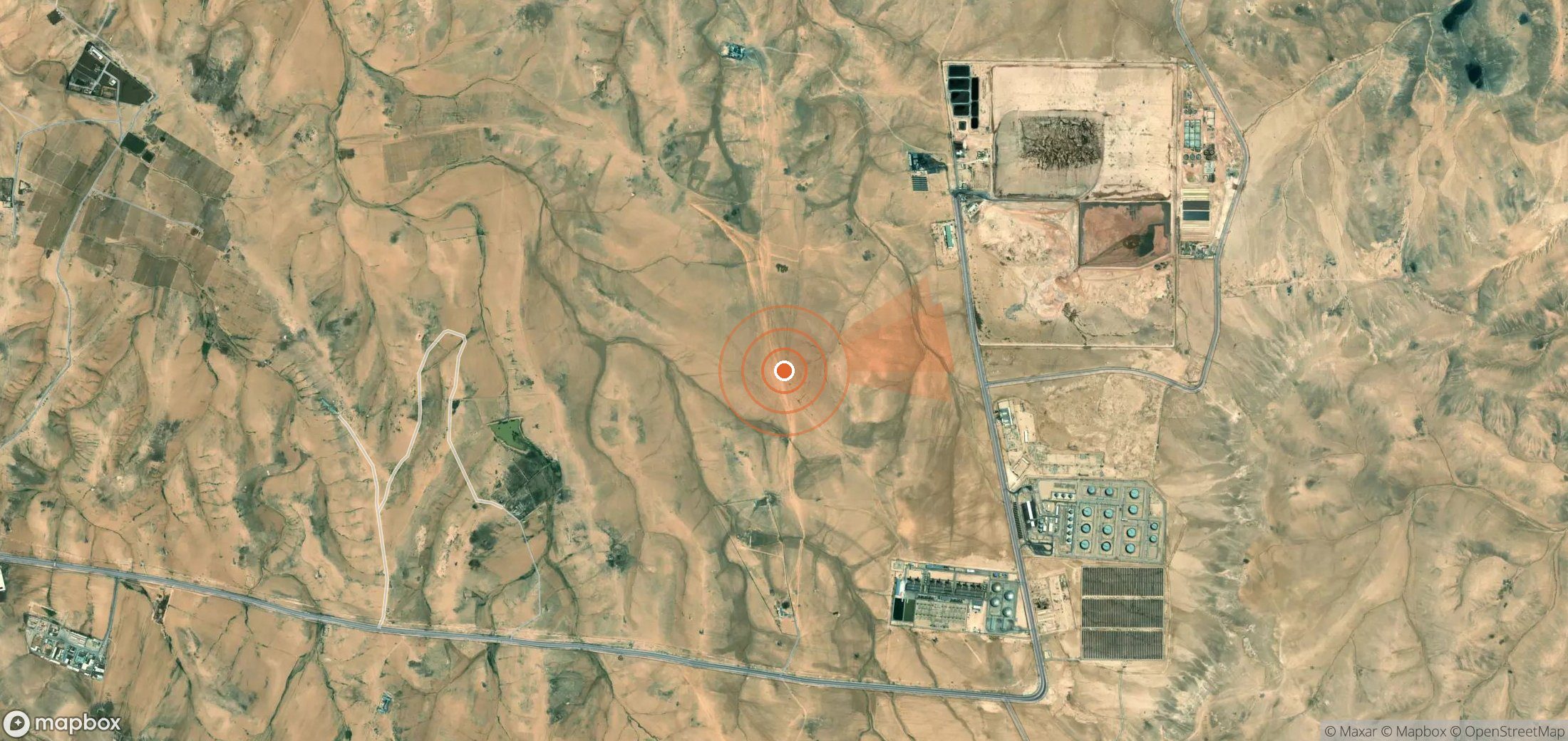 Satellite map of methane plume locations in Jordan