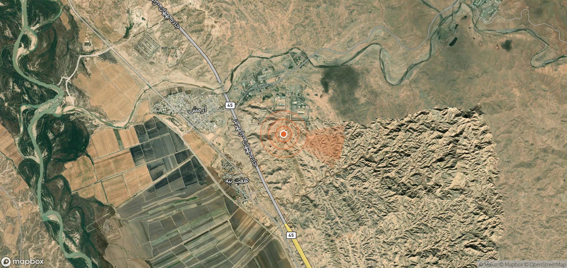 Satellite map of methane plume locations in Iran