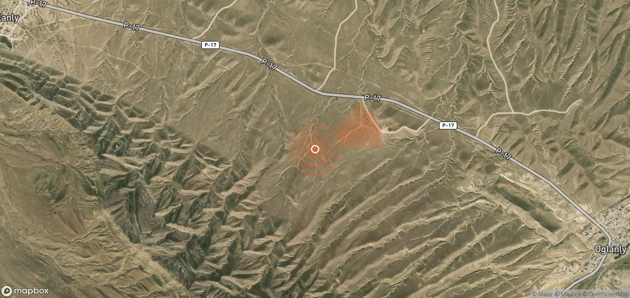 Satellite map of methane plume locations in Turkmenistan