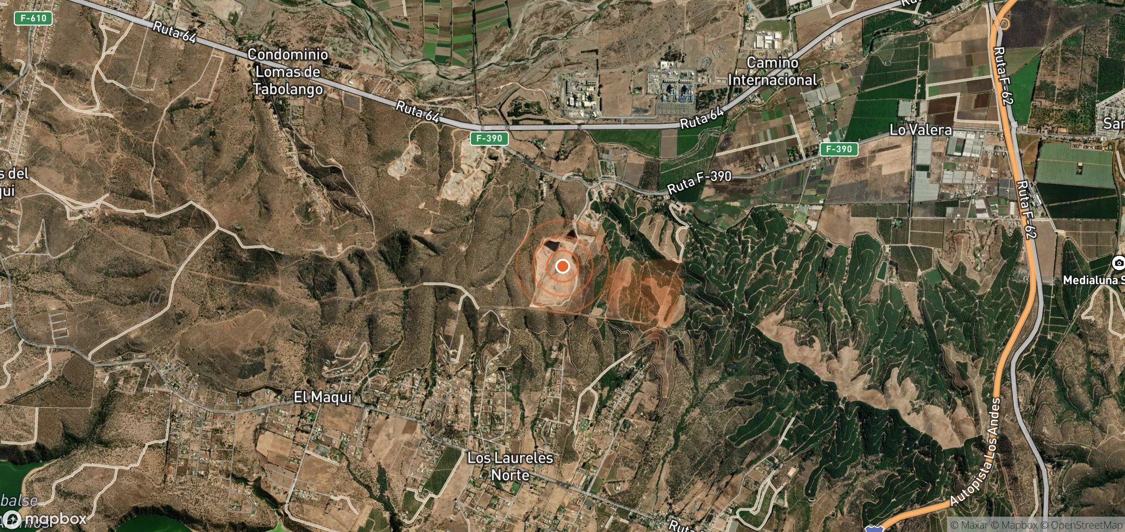 Satellite map of methane plume locations in Chile