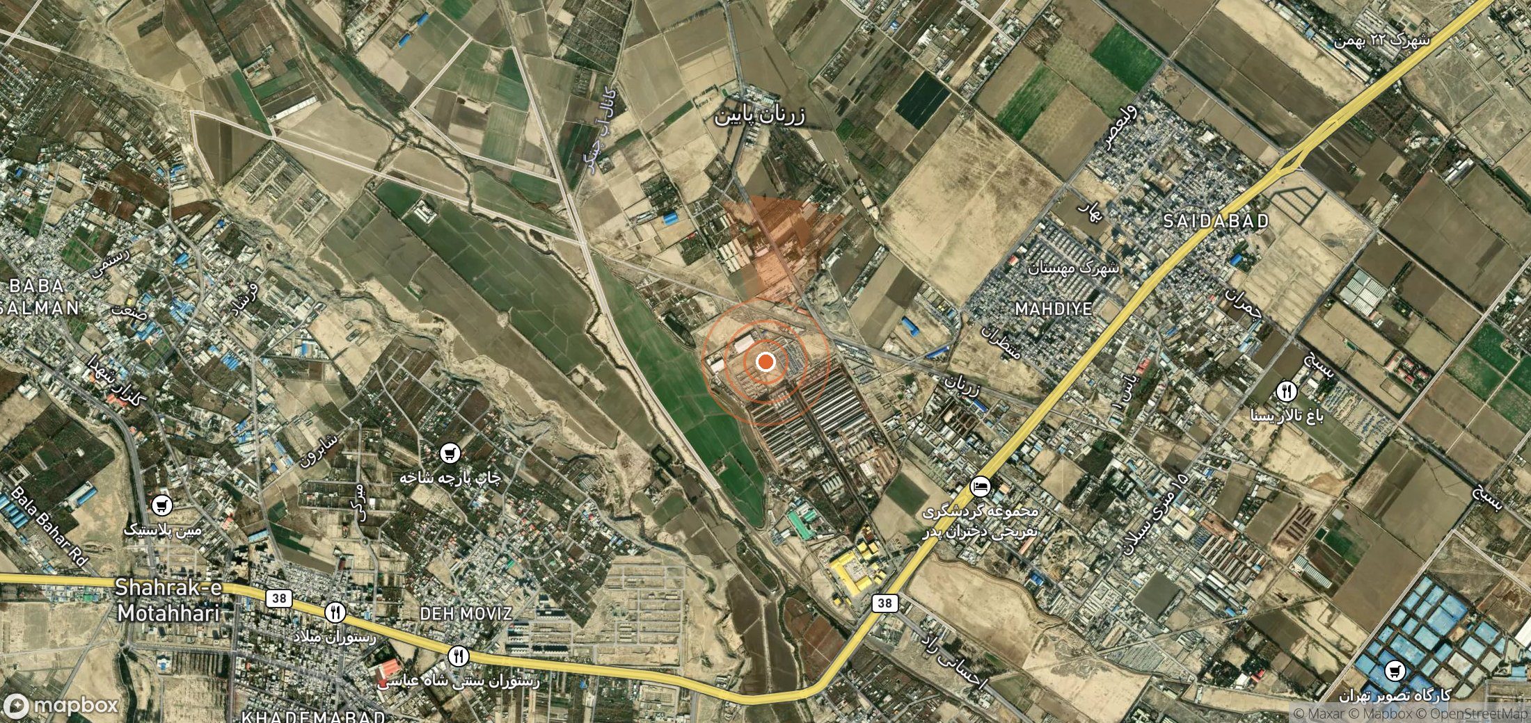 Satellite map of methane plume locations in Iran