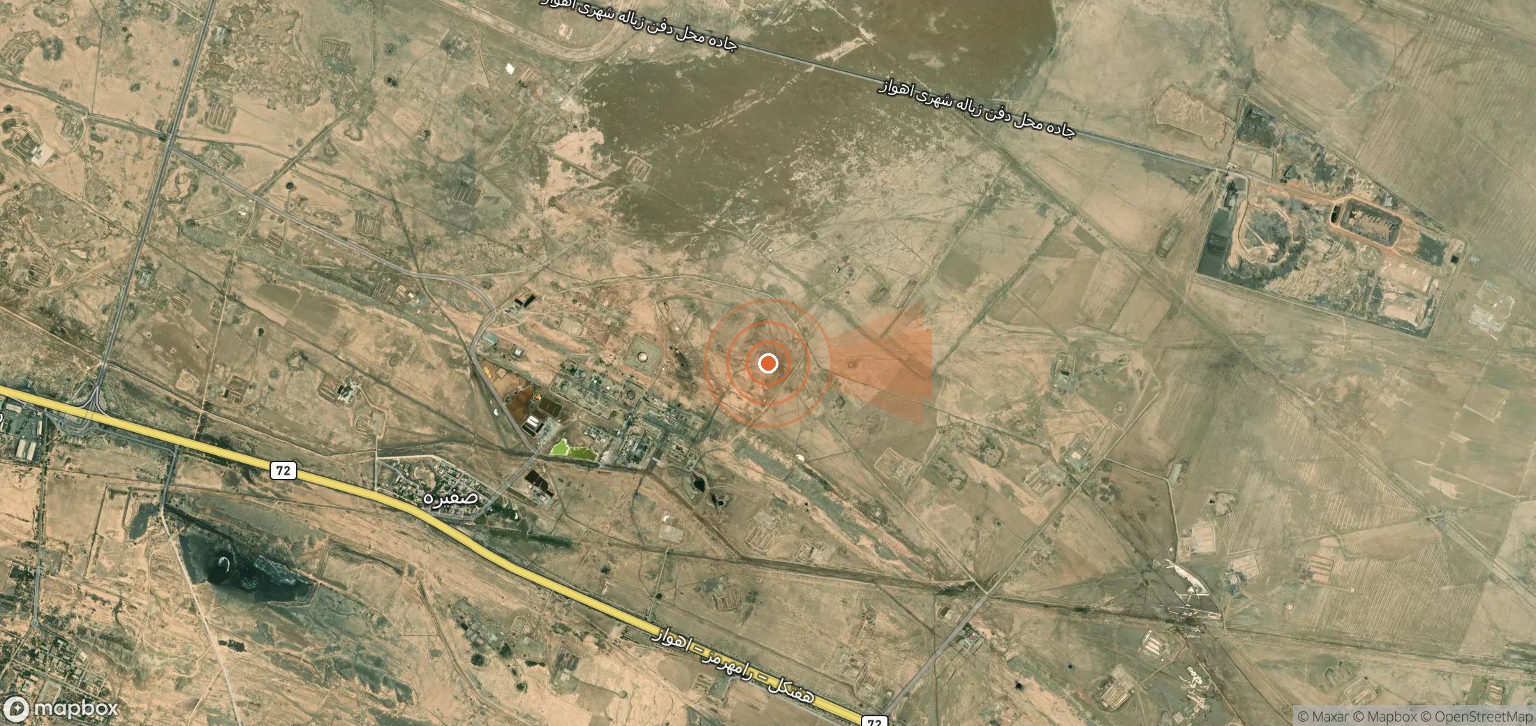 Satellite map of methane plume locations in Iran