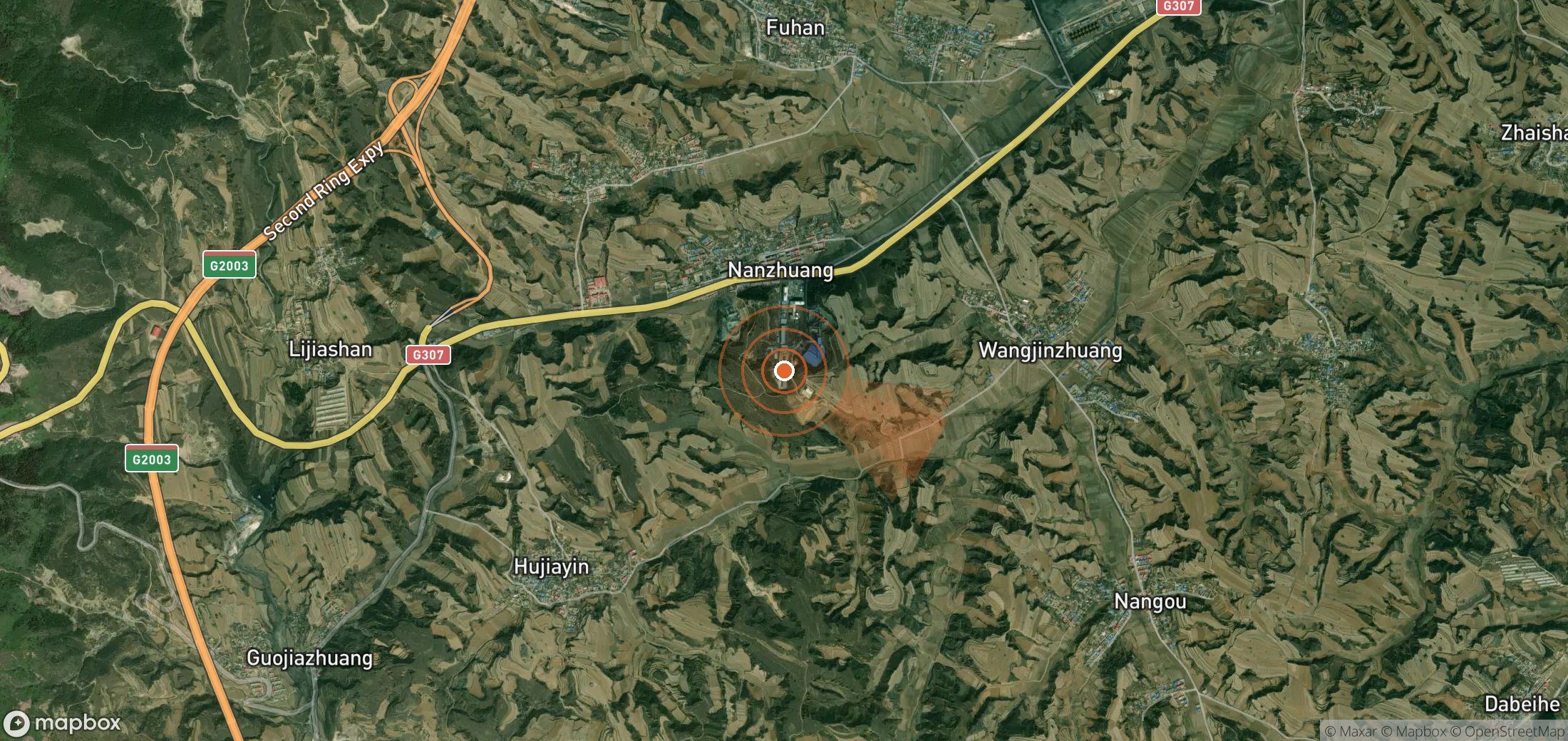 Mapa satelital de plumas de metano en China