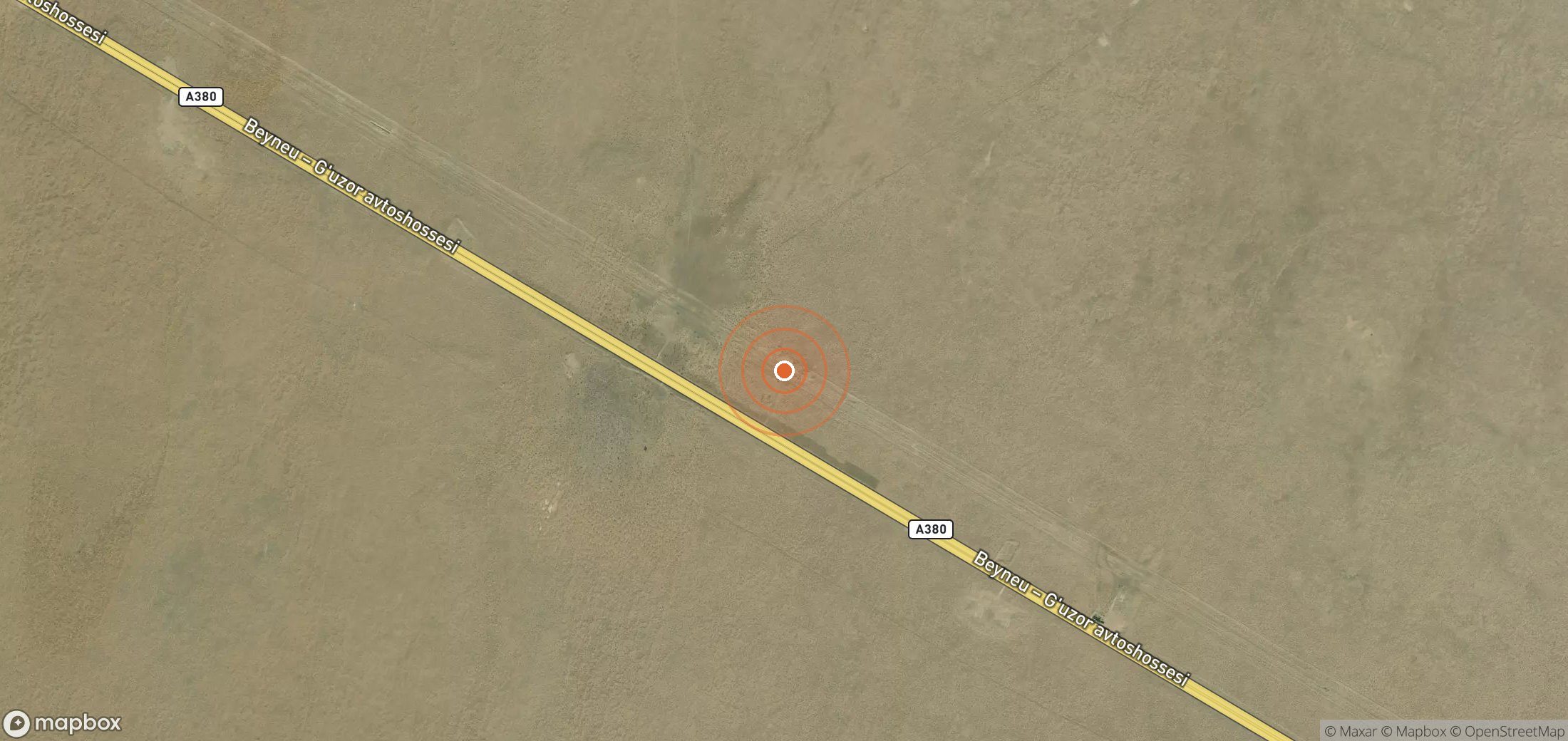 Satellite map of methane plume locations in Uzbekistan