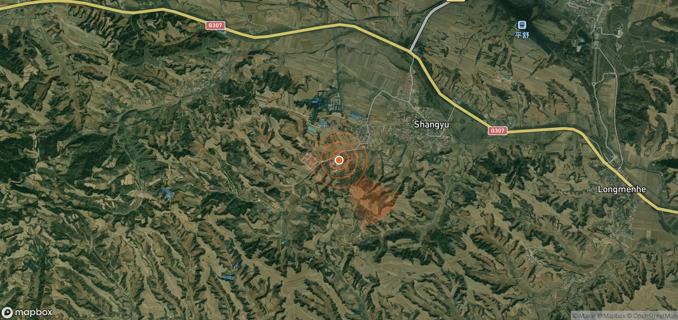 Satellite map of methane plume locations in China