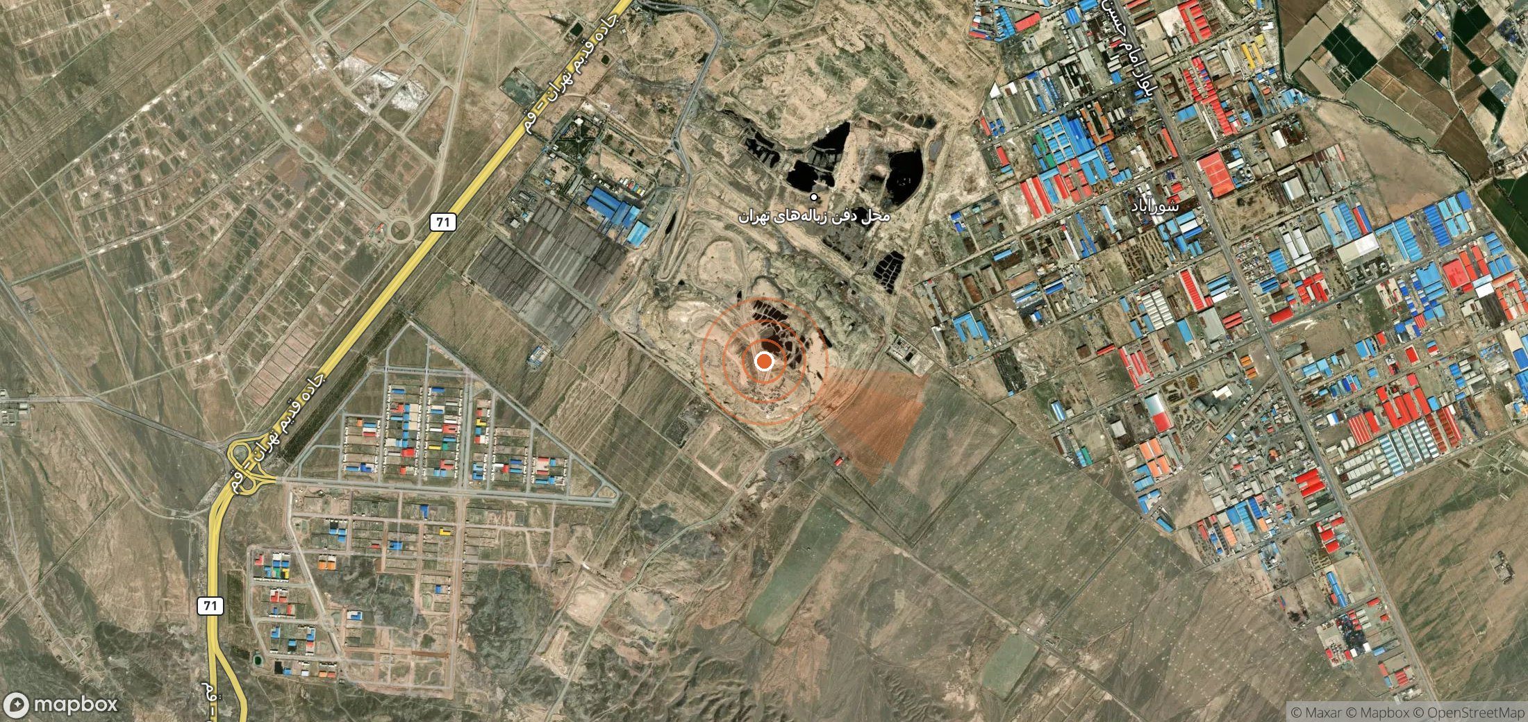 Satellite map of methane plume locations in Iran