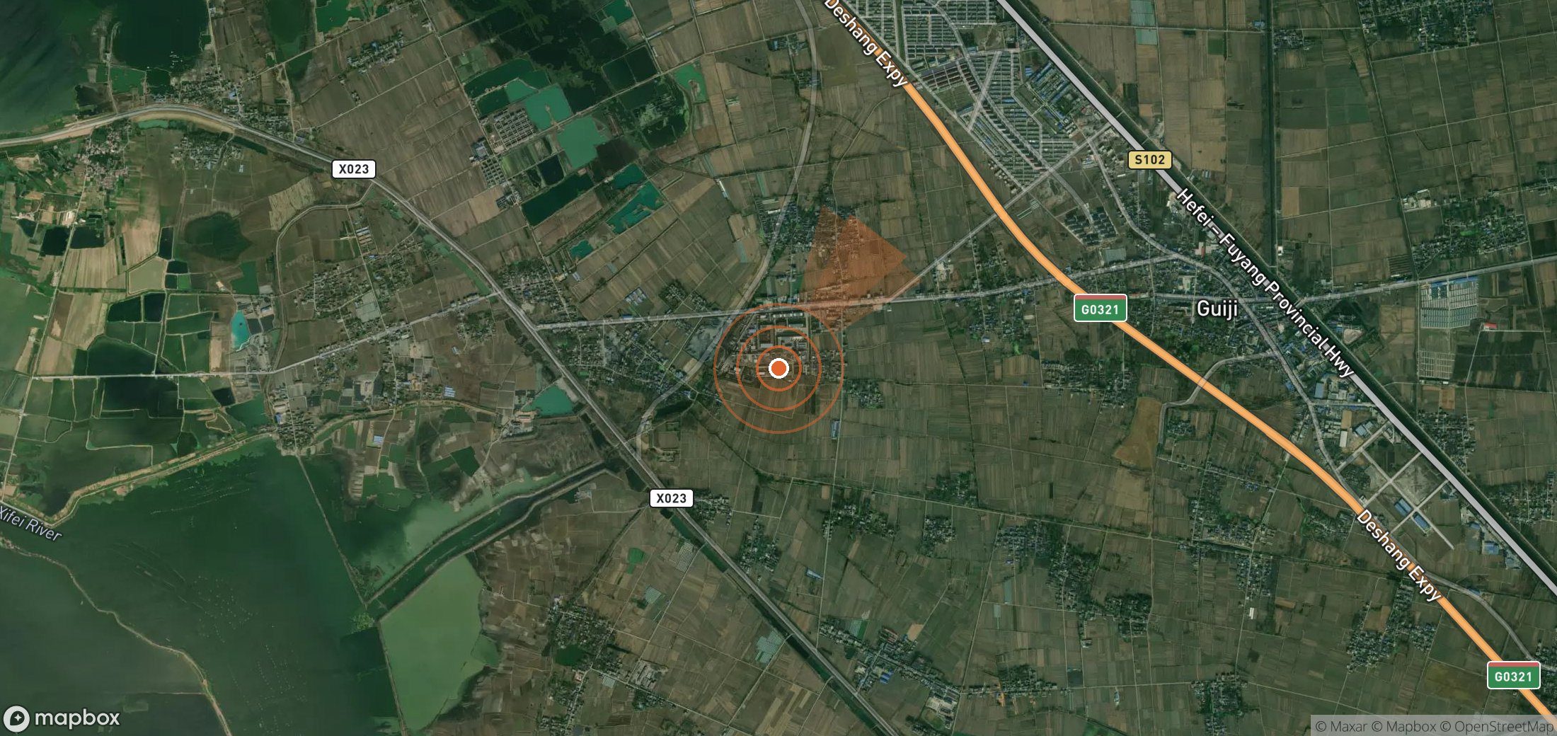 Satellite map of methane plume locations in China