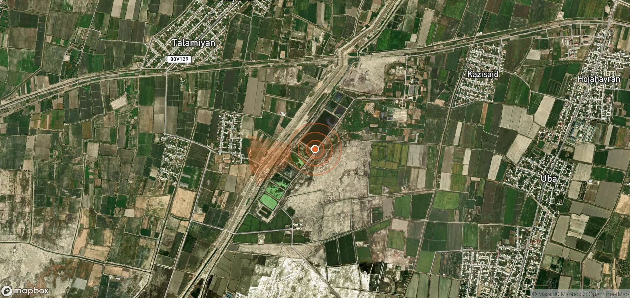 Satellite map of methane plume locations in Uzbekistan