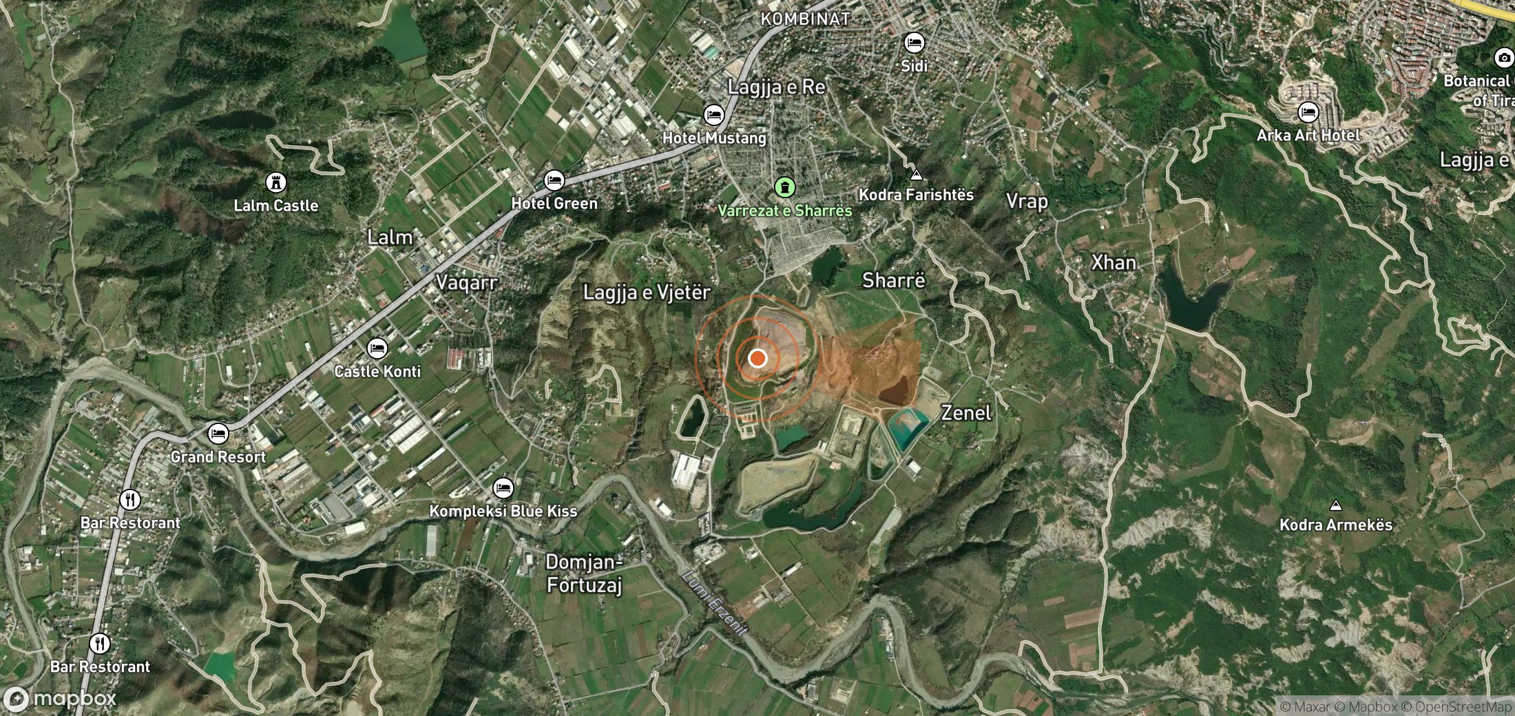Satellite map of methane plume locations in Albania
