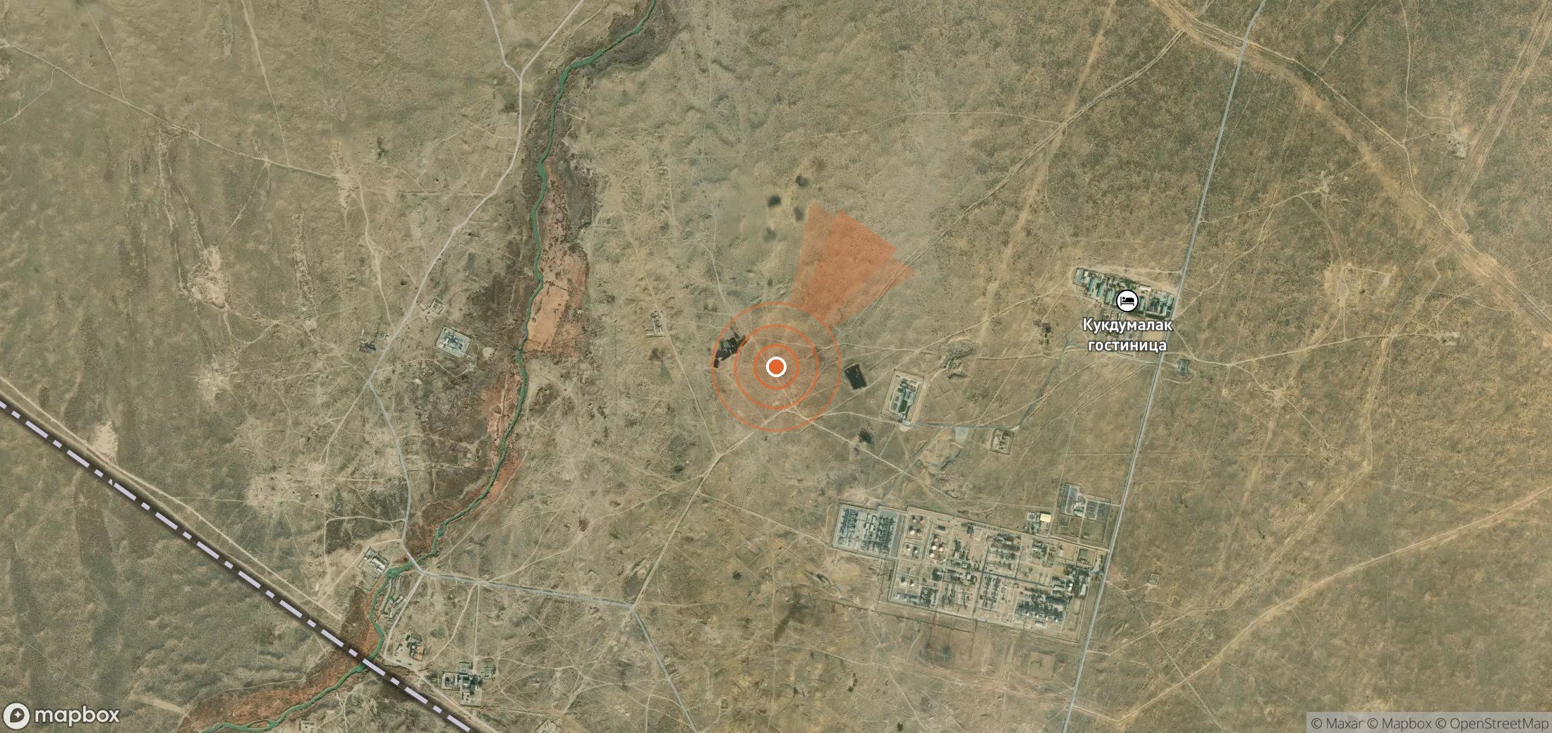 Satellite map of methane plume locations in Uzbekistan