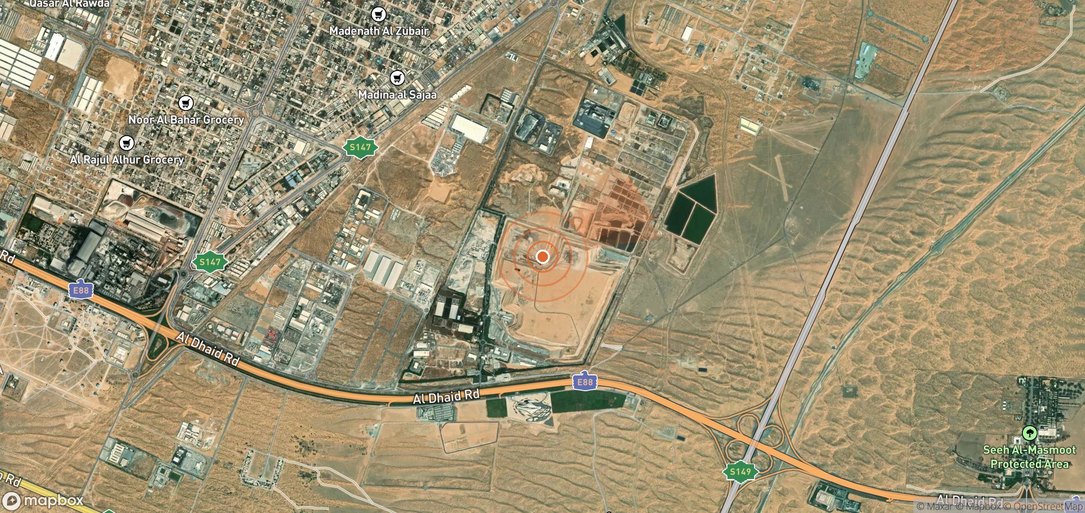 Satellite map of methane plume locations in United Arab Emirates