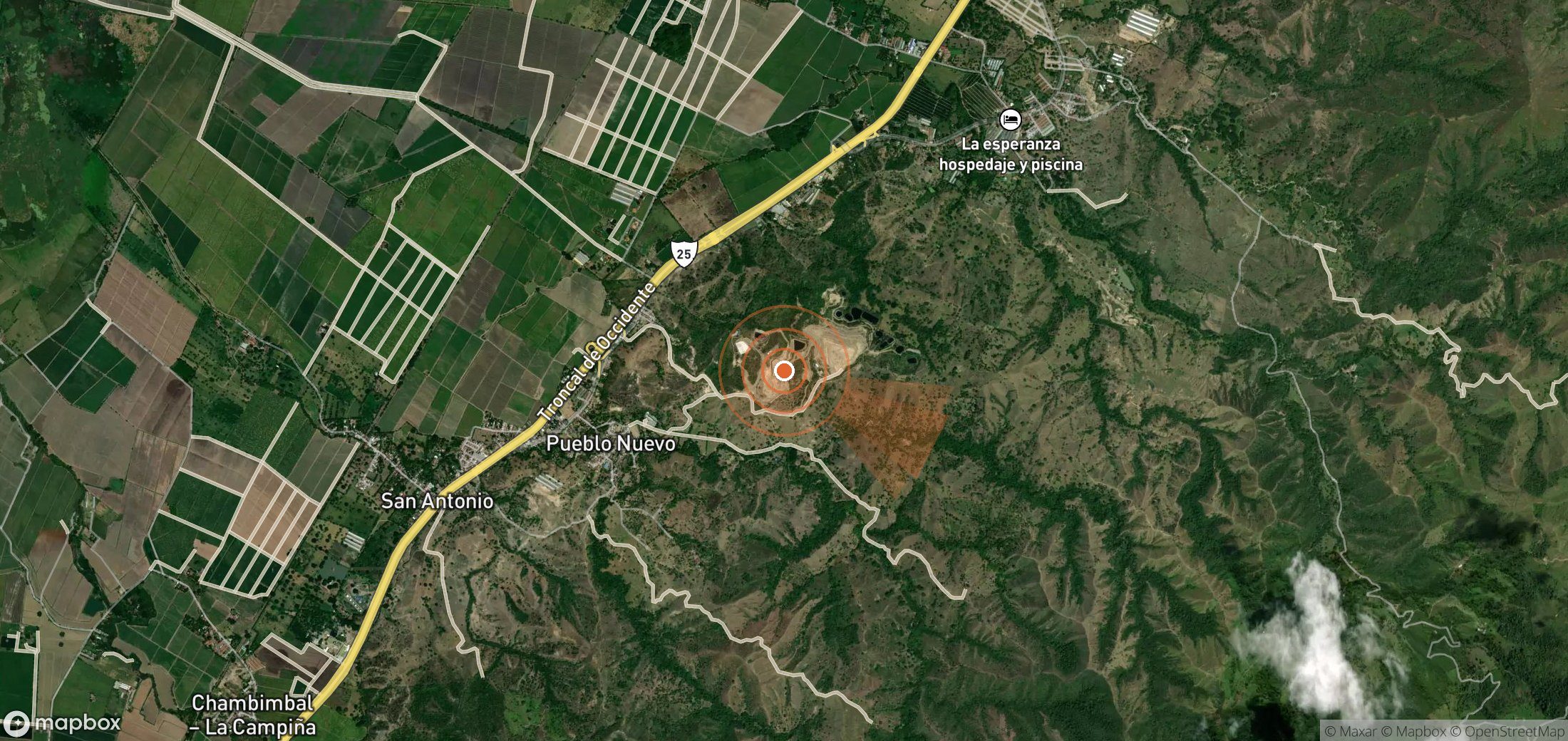 Satellite map of methane plume locations in Colombia