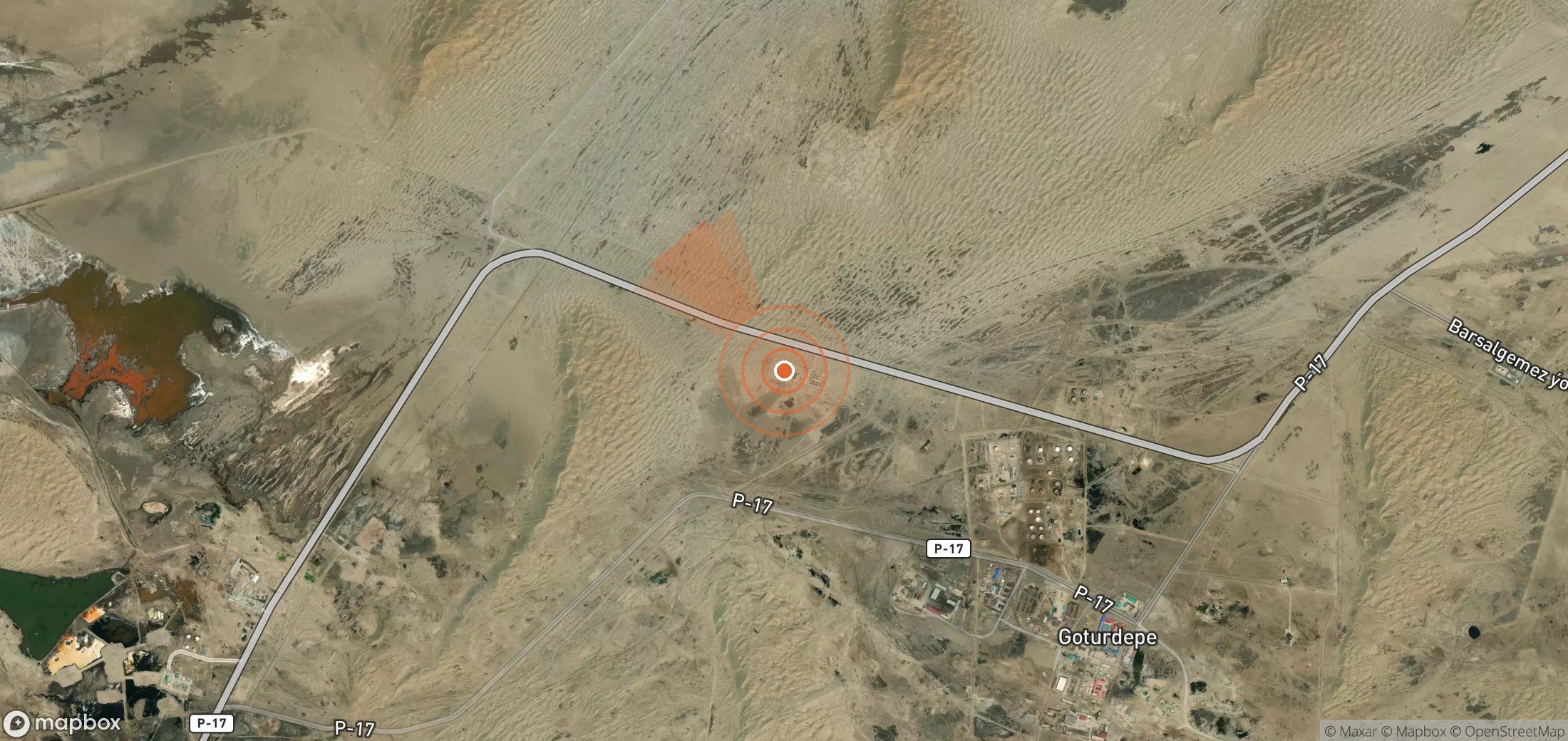 Satellite map of methane plume locations in Turkmenistan