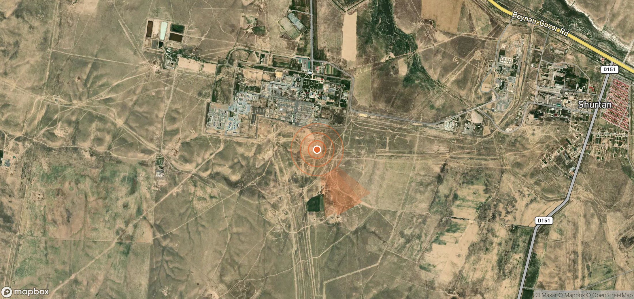 Mapa satelital de plumas de metano en Uzbekistán