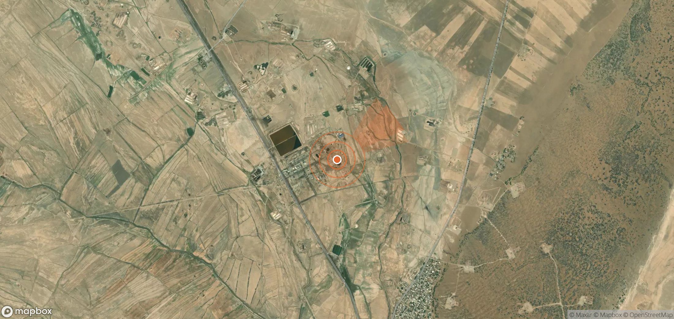 Satellite map of methane plume locations in Iran