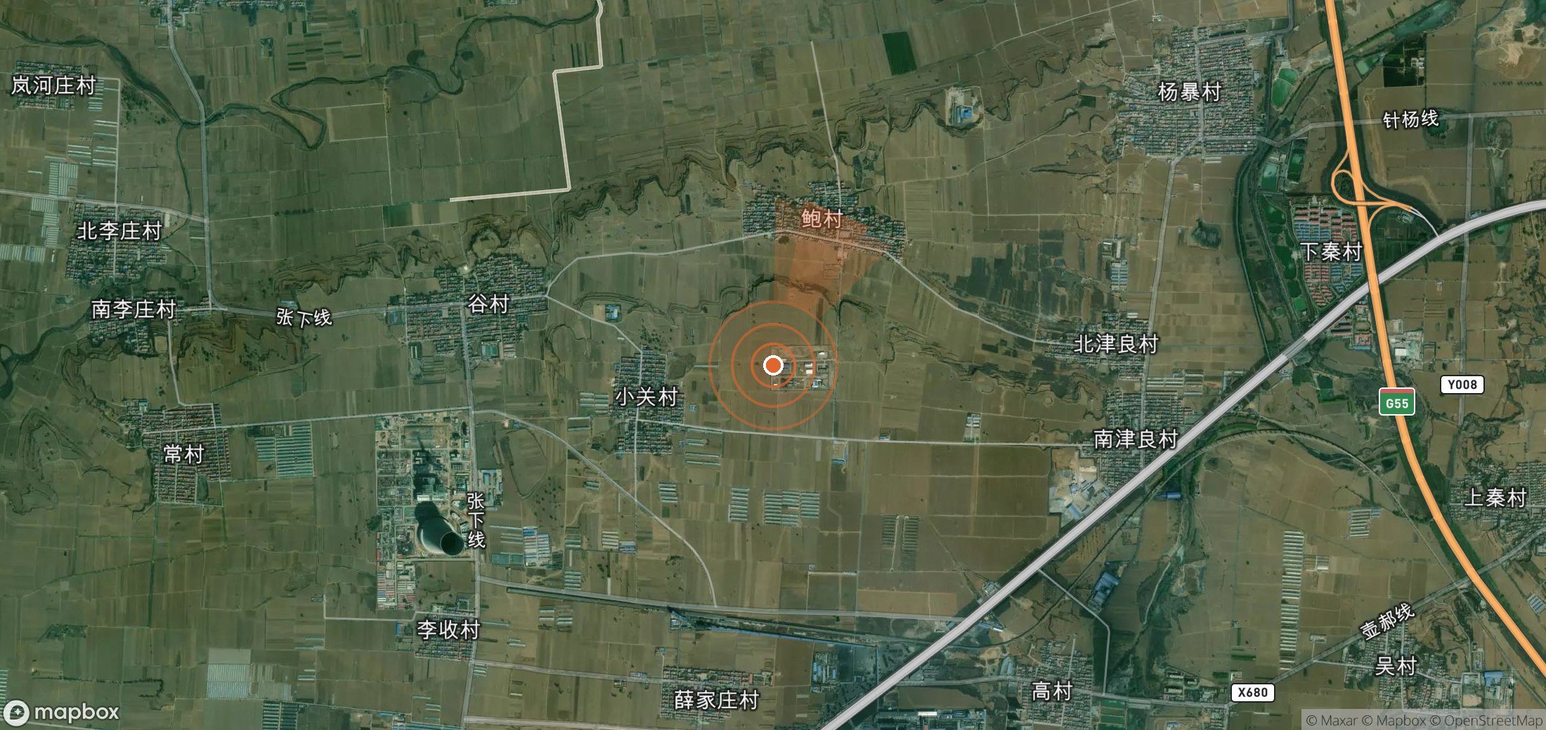Satellite map of methane plume locations in China