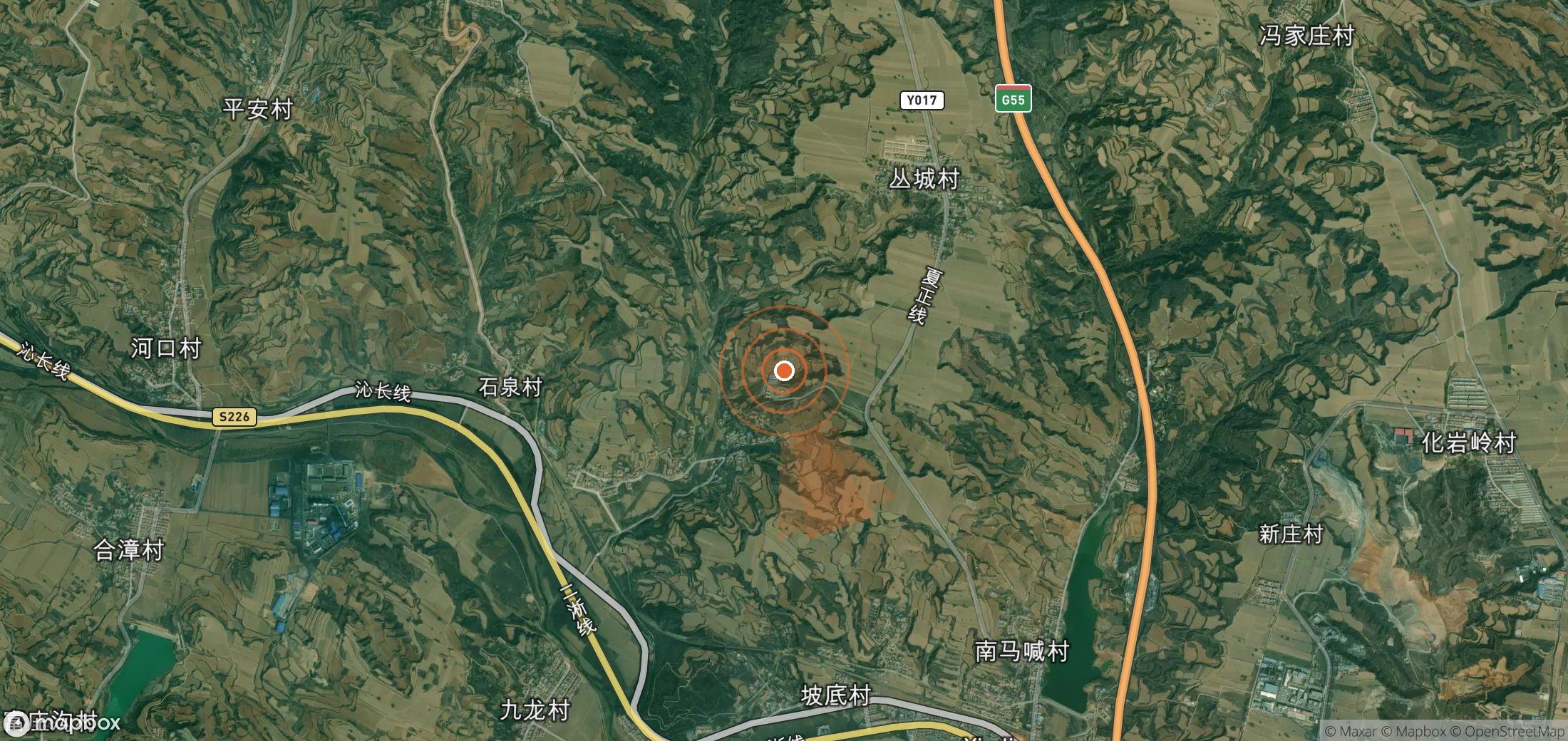 Satellite map of methane plume locations in China