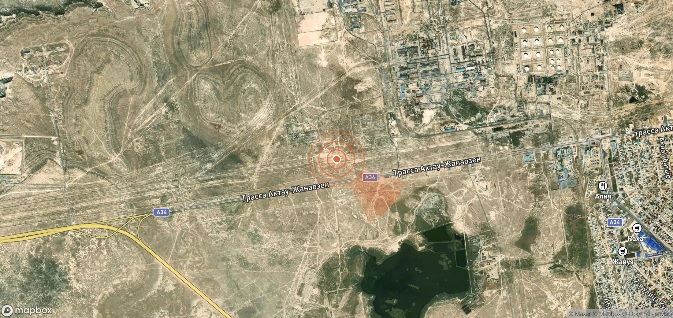 Satellite map of methane plume locations in Kazakhstan