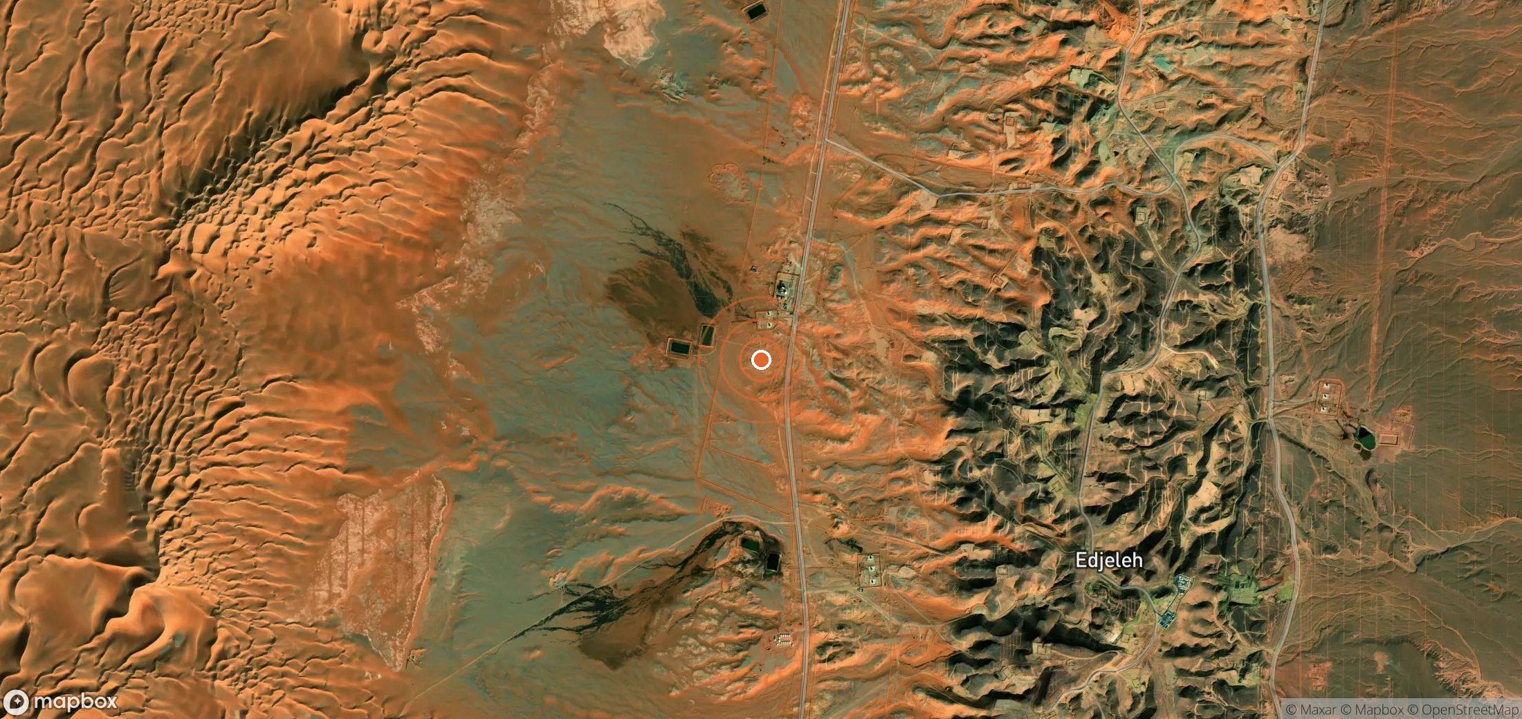 Satellite map of methane plume locations in Algeria