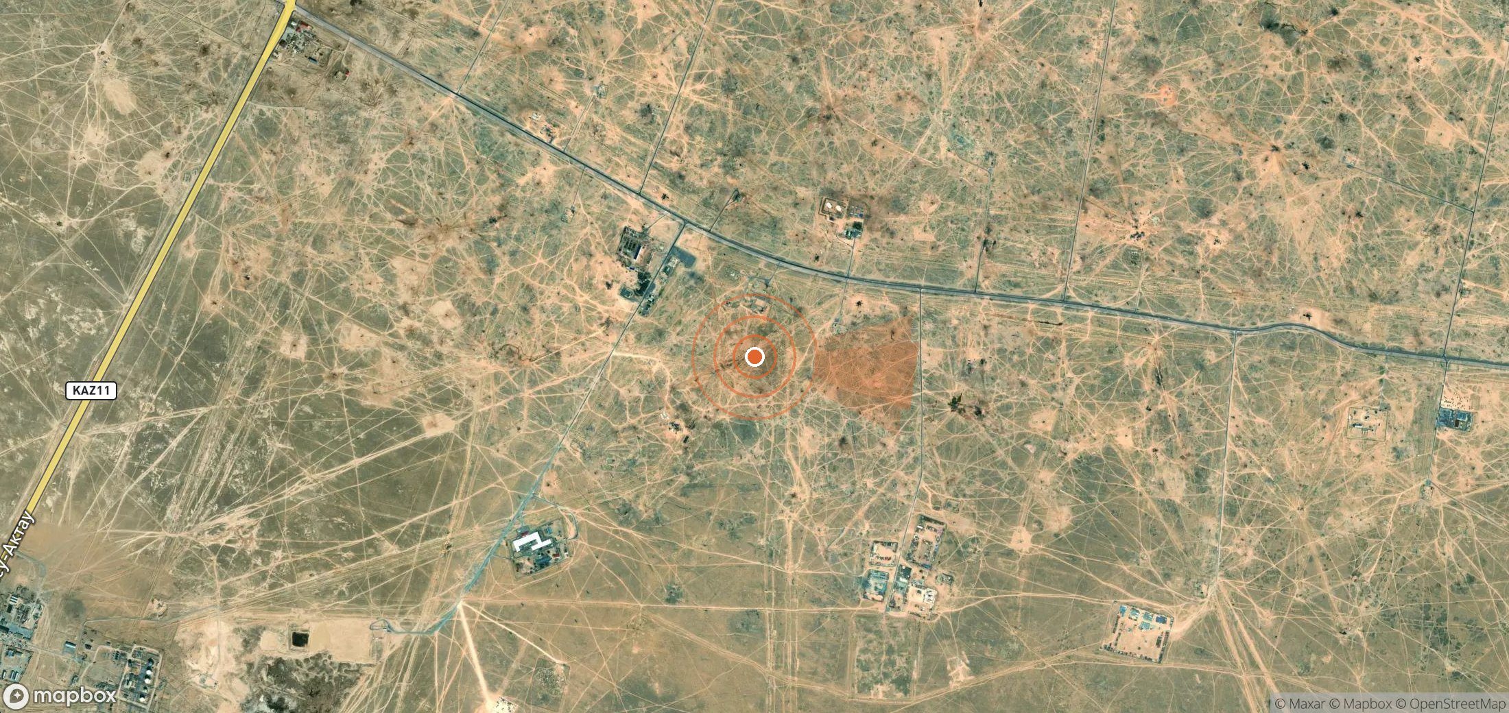 Mapa satelital de plumas de metano en Kazajistán