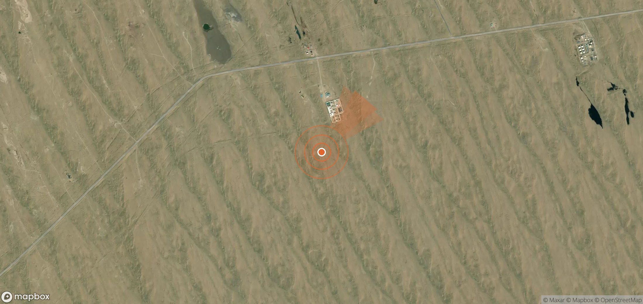 Satellite map of methane plume locations in Turkmenistan
