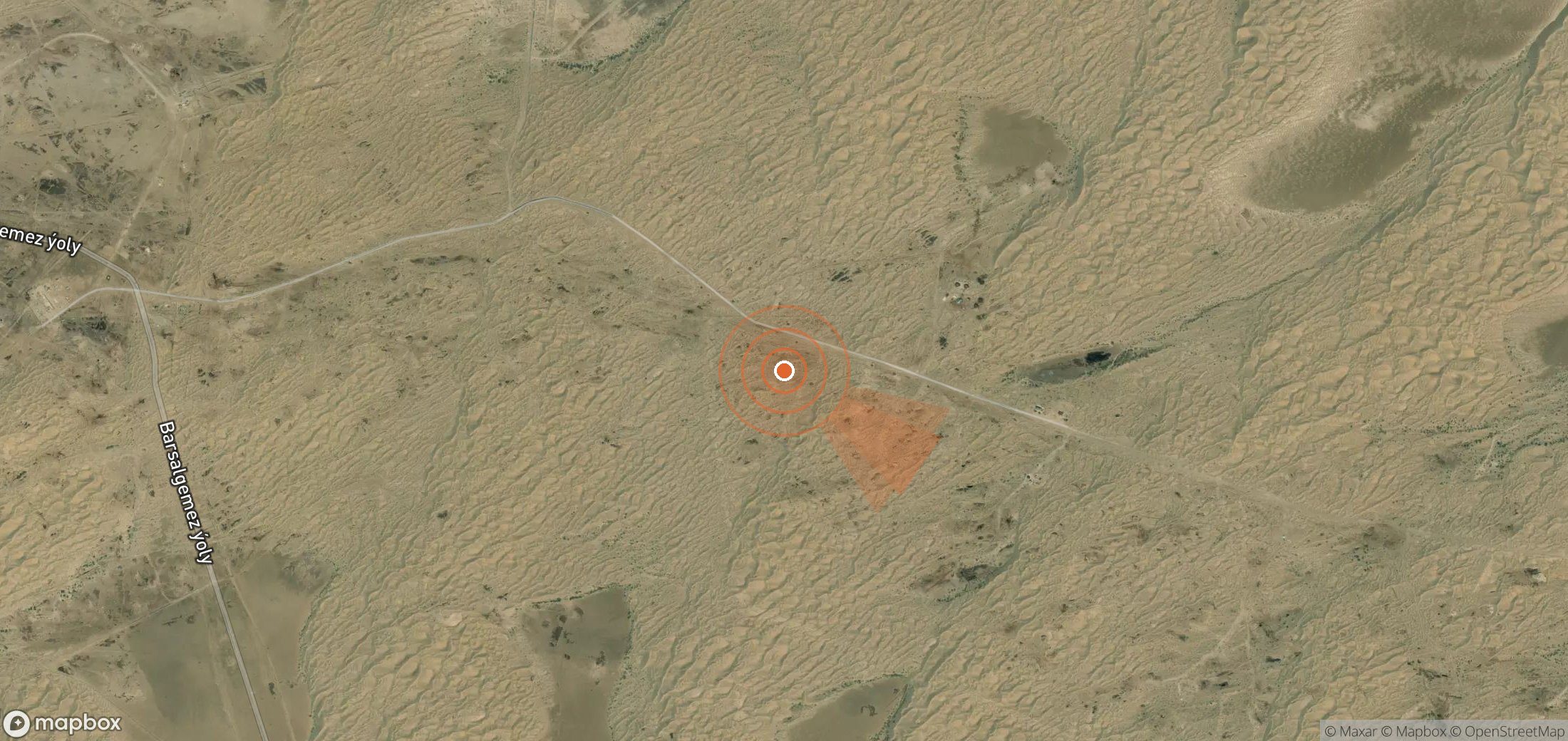 Satellite map of methane plume locations in Turkmenistan