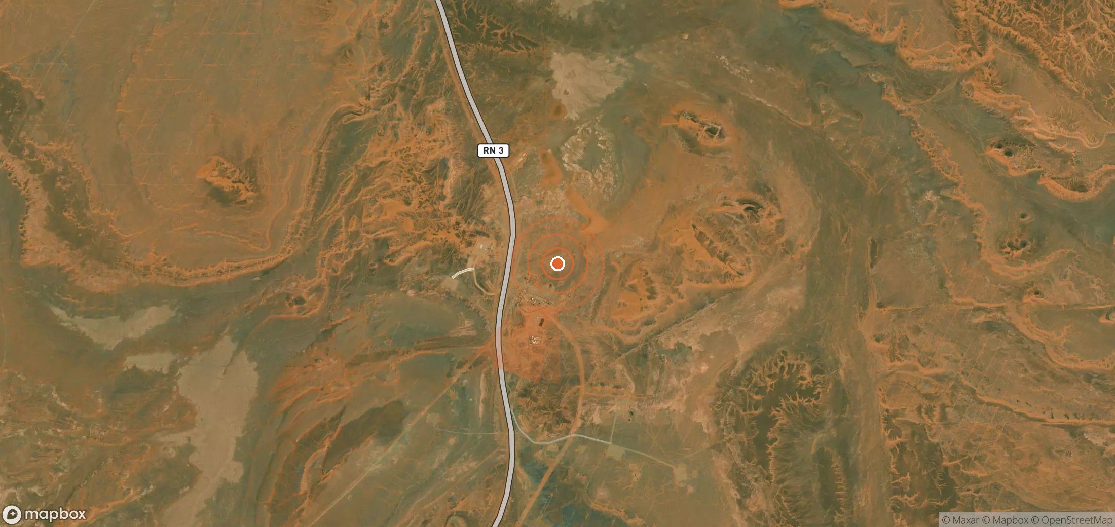 Mapa satelital de plumas de metano en Argelia