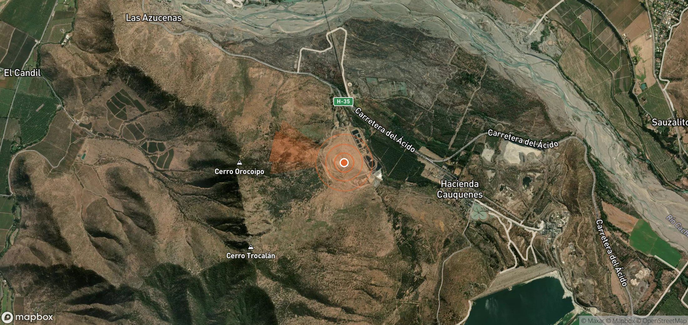 Satellite map of methane plume locations in Chile