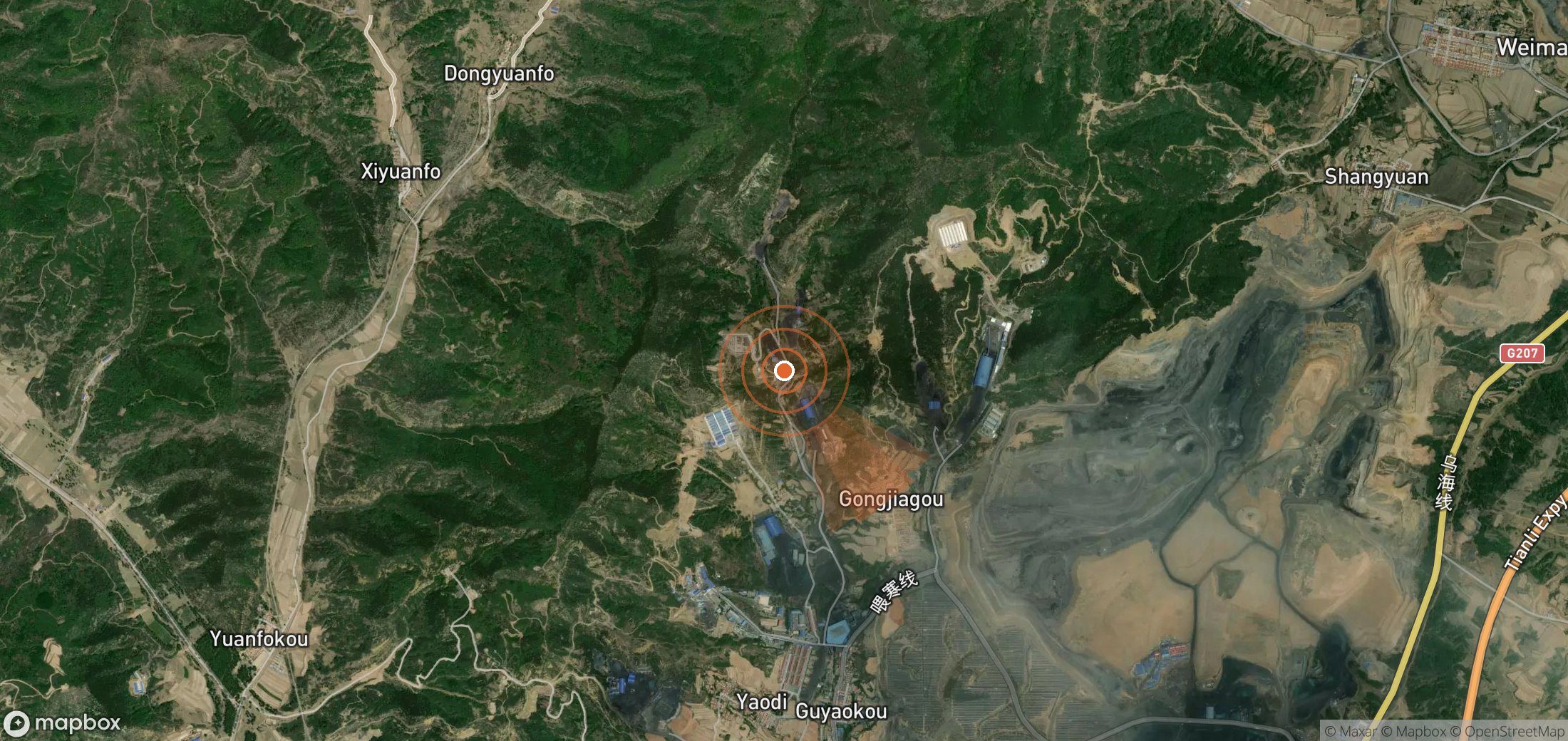 Mapa satelital de plumas de metano en China