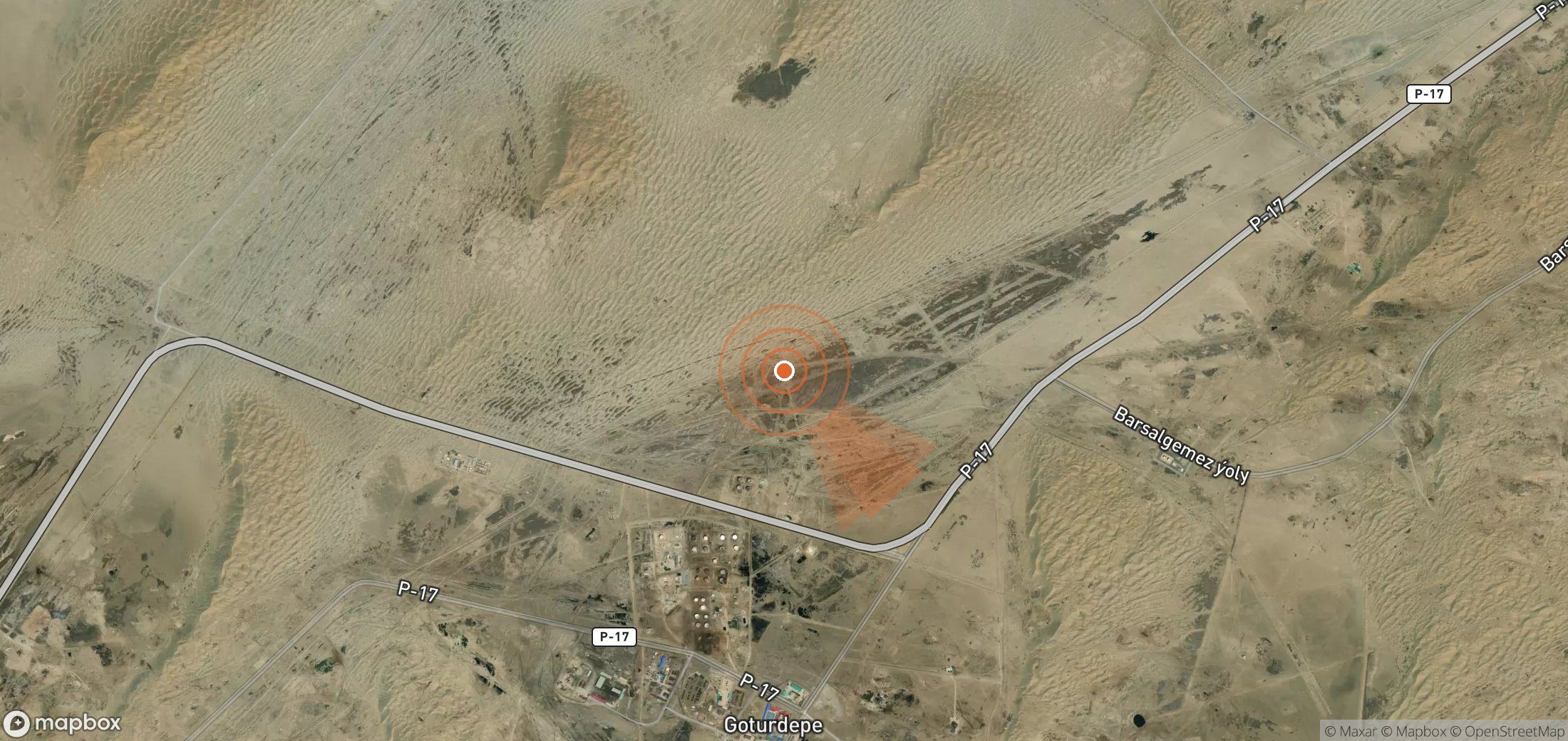 Satellite map of methane plume locations in Turkmenistan