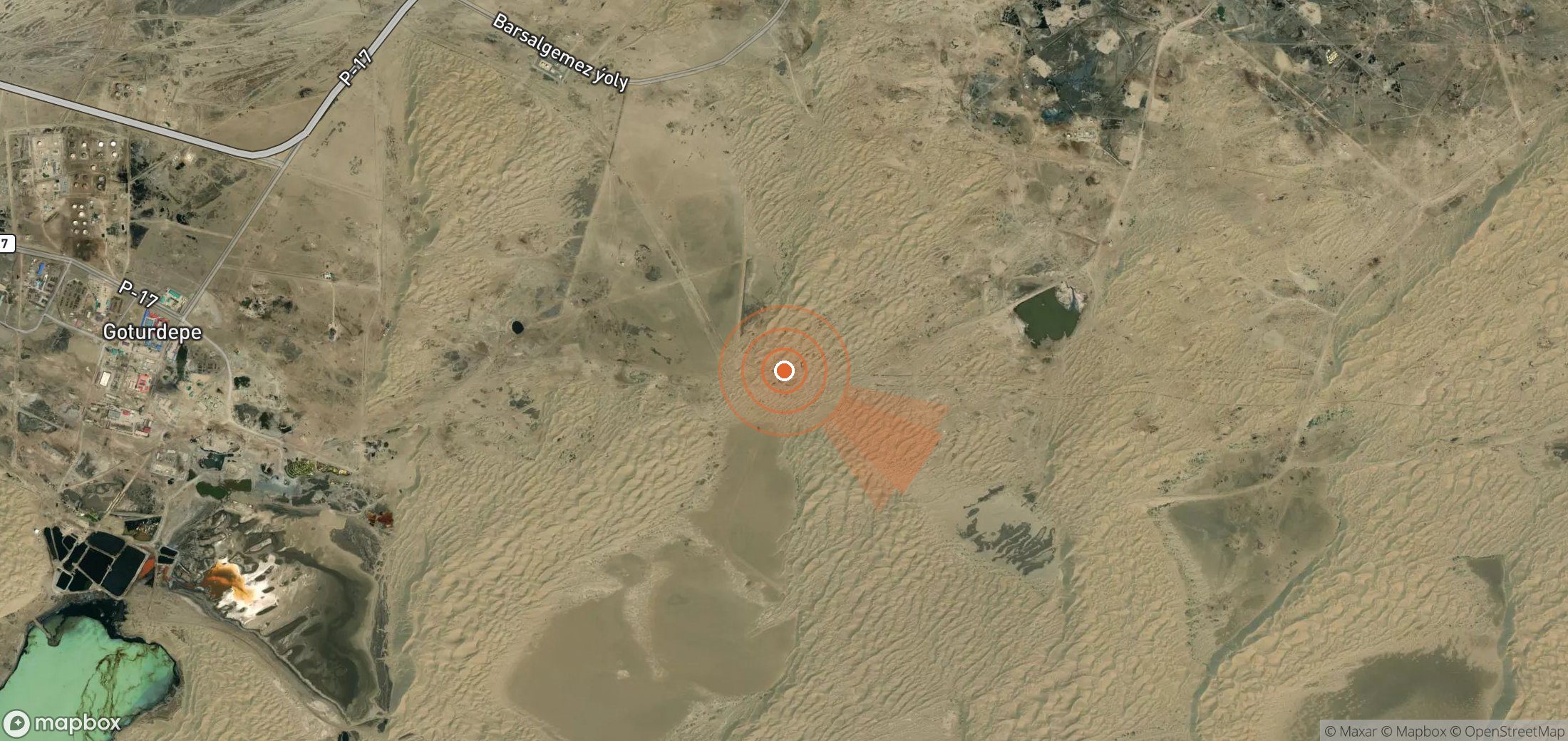 Mapa satelital de plumas de metano en Turkmenistán