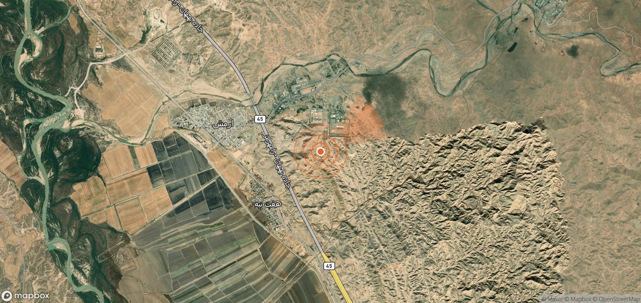 Mapa satelital de plumas de metano en Irán