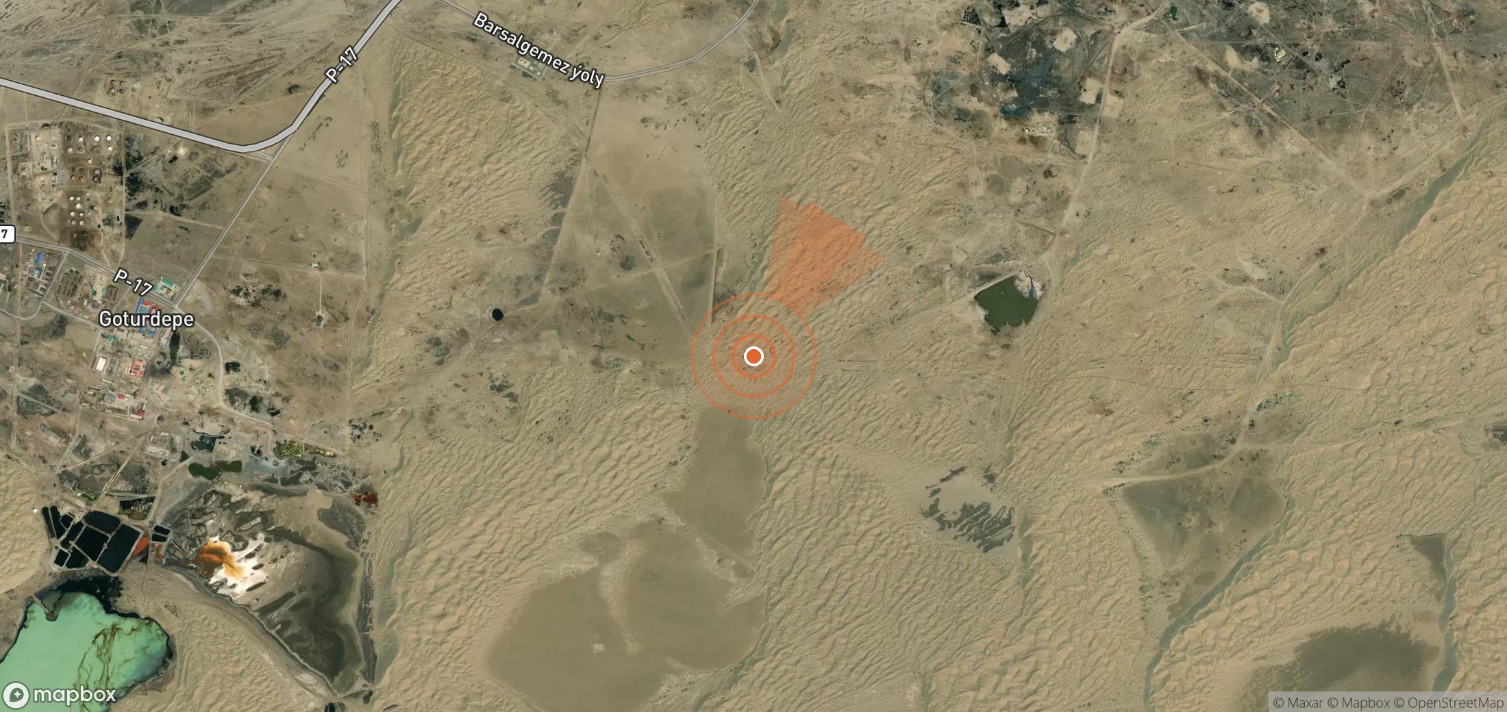 Satellite map of methane plume locations in Turkmenistan