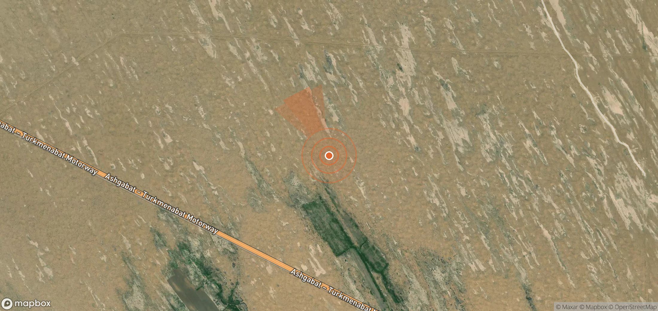 Satellite map of methane plume locations in Turkmenistan