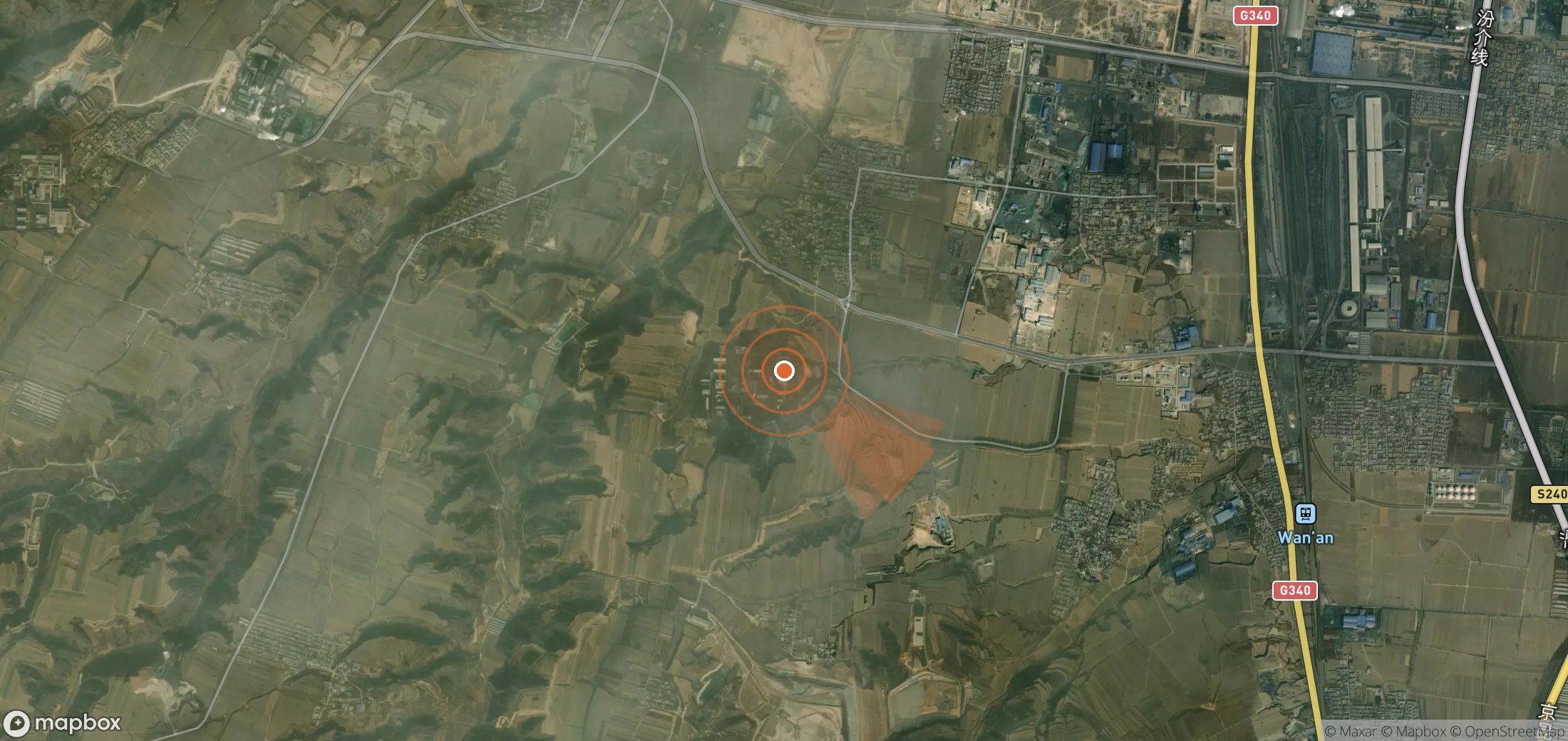 Satellite map of methane plume locations in China