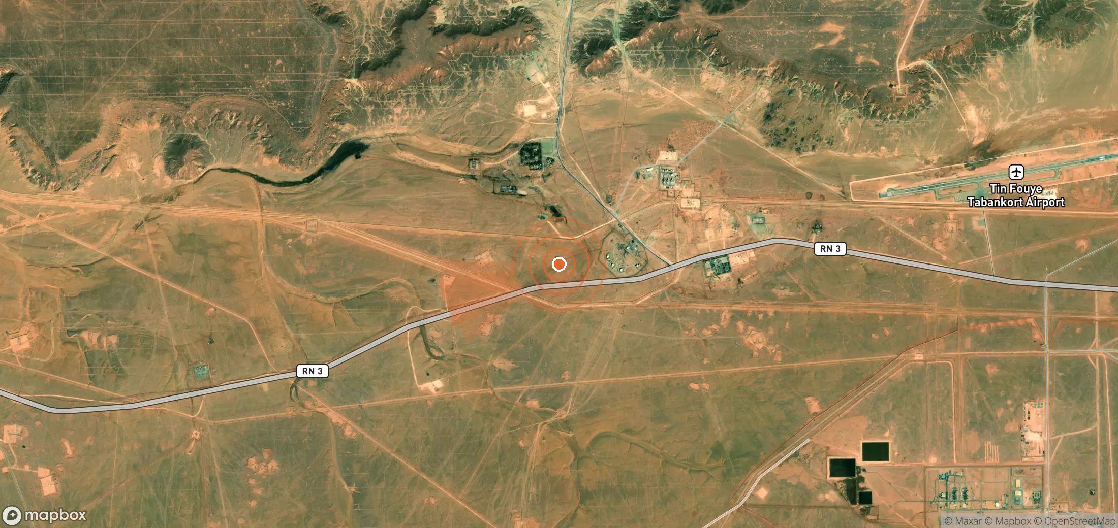 Satellite map of methane plume locations in Algeria