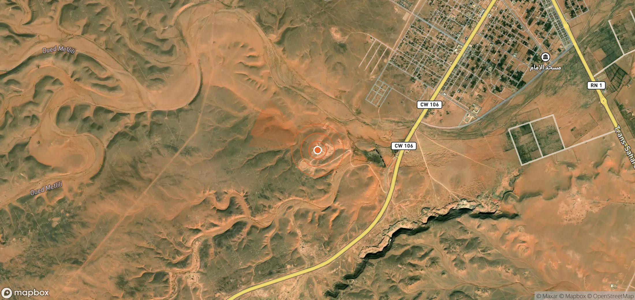 Satellite map of methane plume locations in Algeria