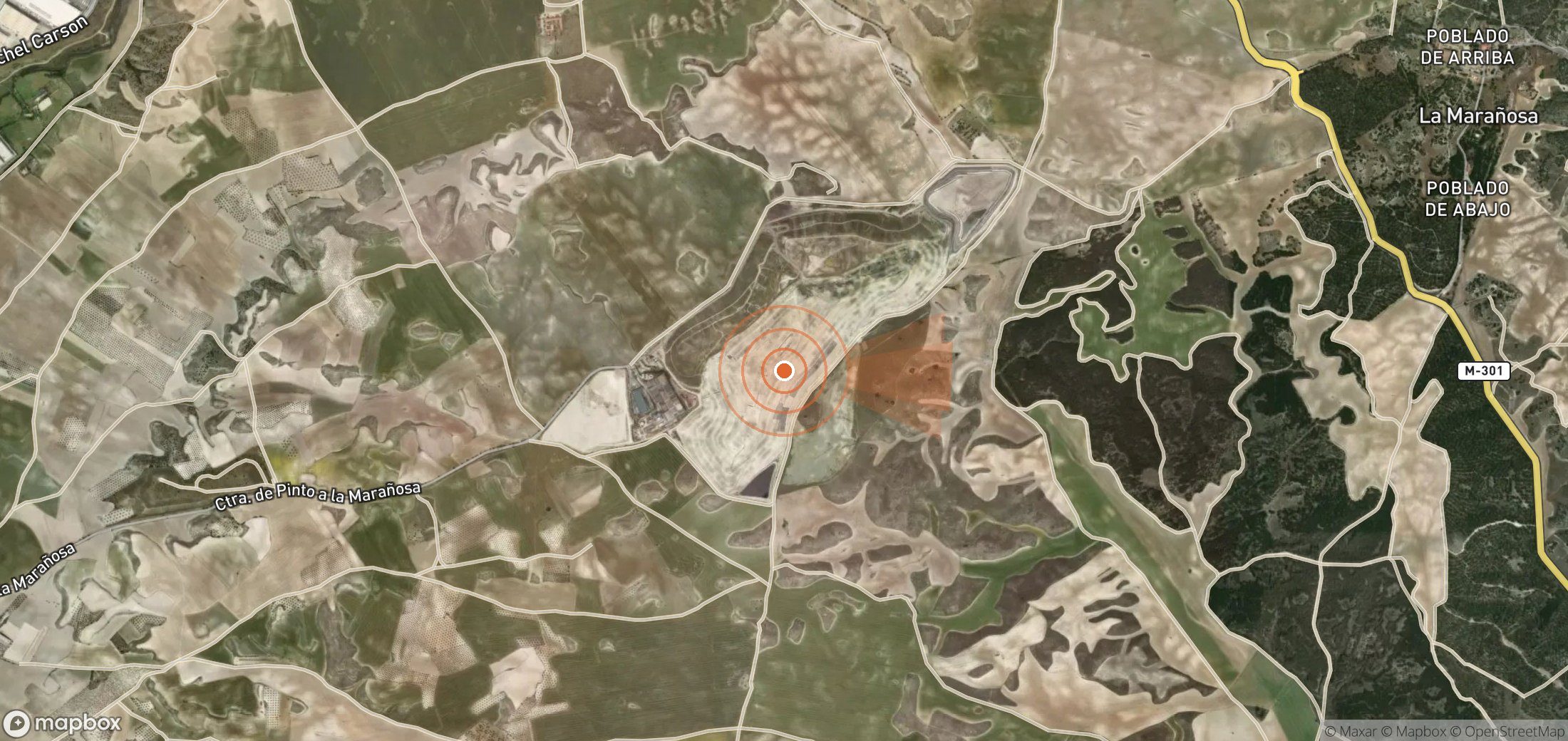 Satellite map of methane plume locations in Spain