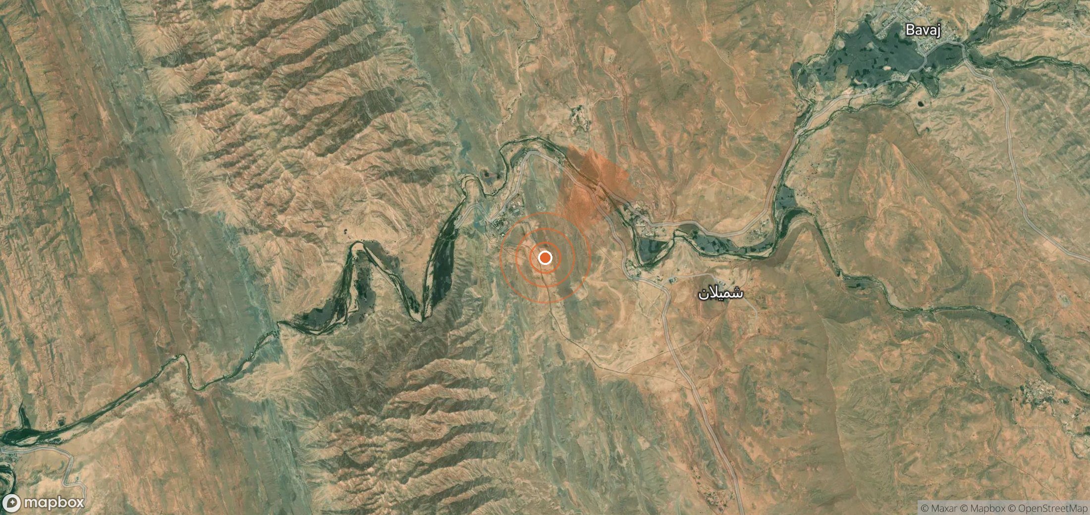 Satellite map of methane plume locations in Iran