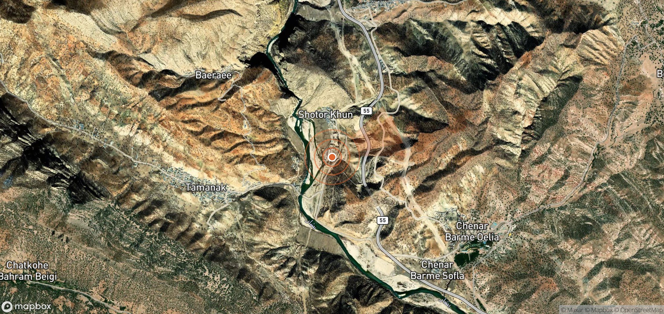 Satellite map of methane plume locations in Iran