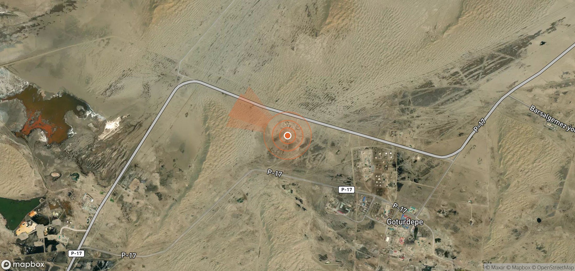 Satellite map of methane plume locations in Turkmenistan