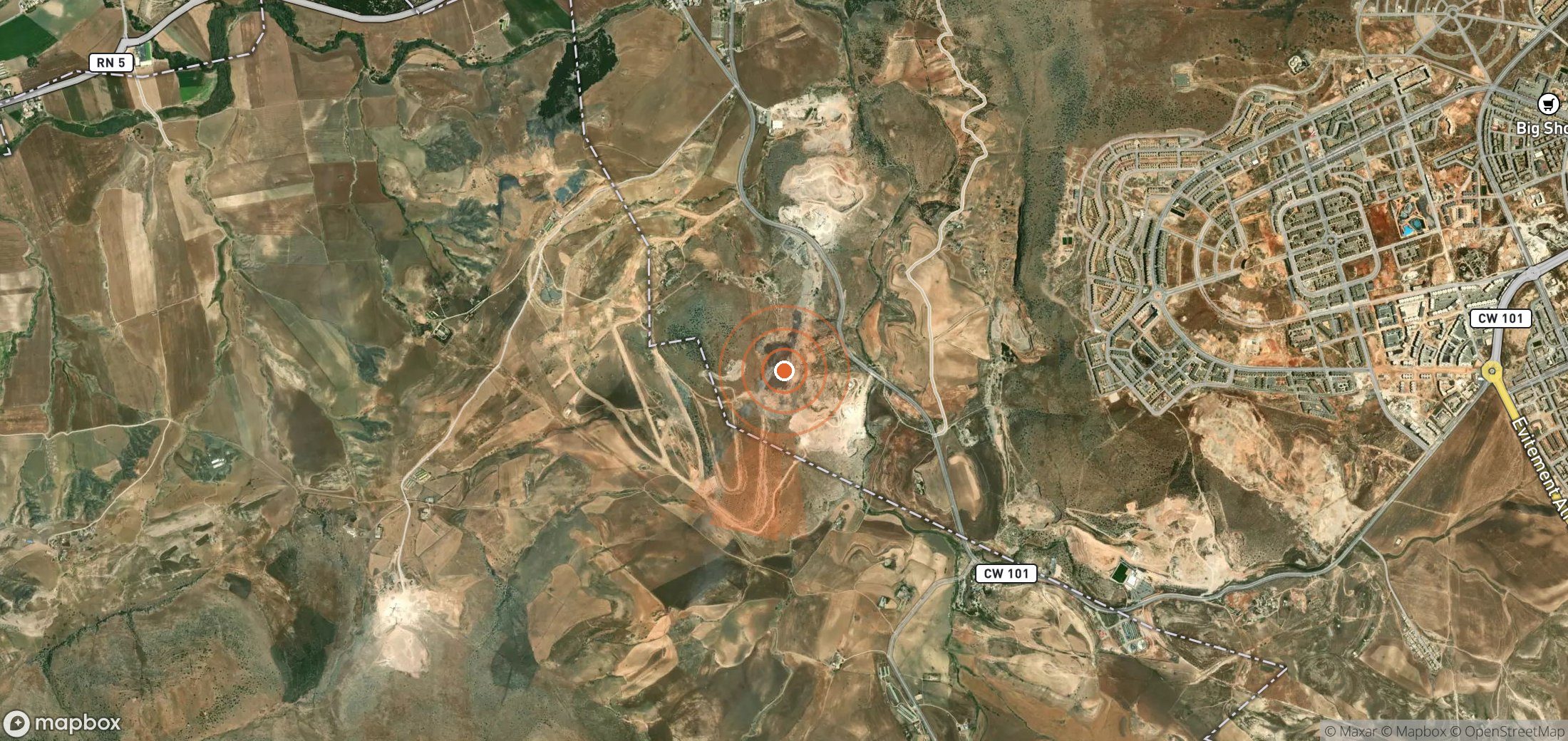 Mapa satelital de plumas de metano en Argelia