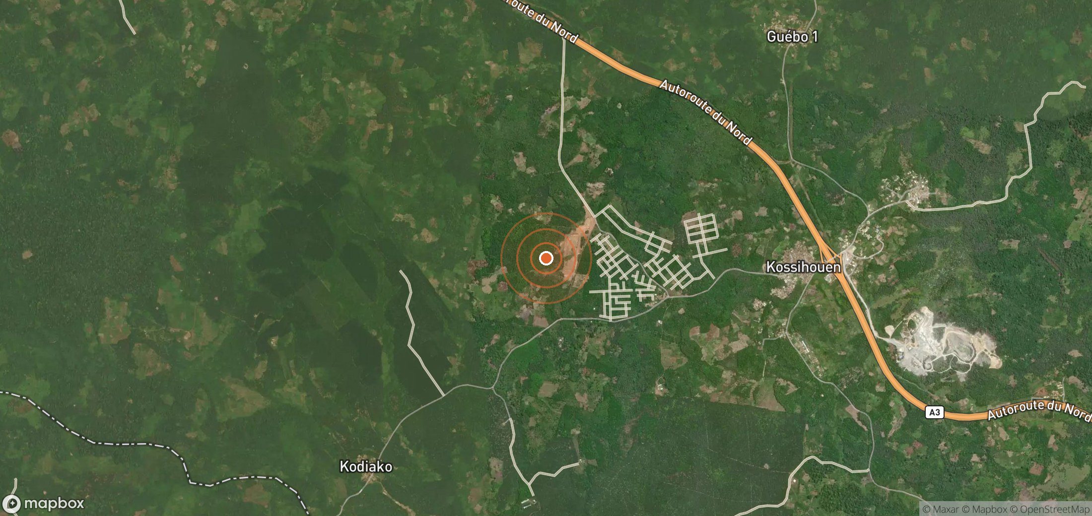 Mapa satelital de plumas de metano en Costa de Marfil