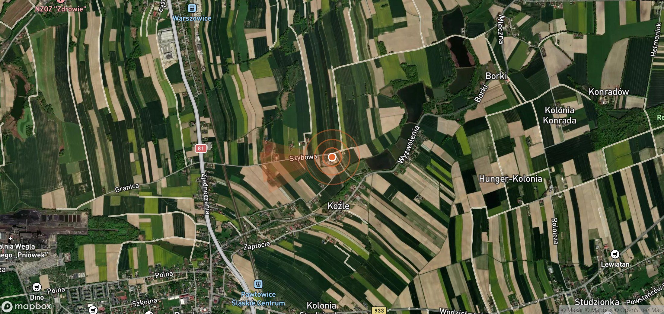 Satellite map of methane plume locations in Poland